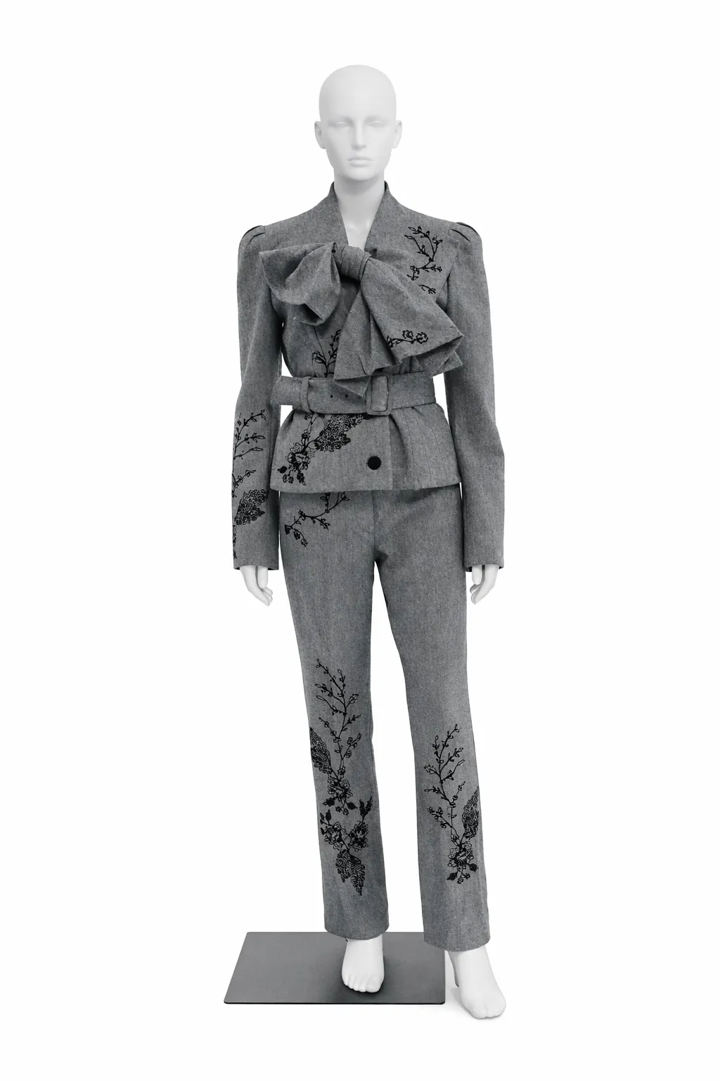 John Galliano Grey Houndstooth Pants Suit with Bow Jacket