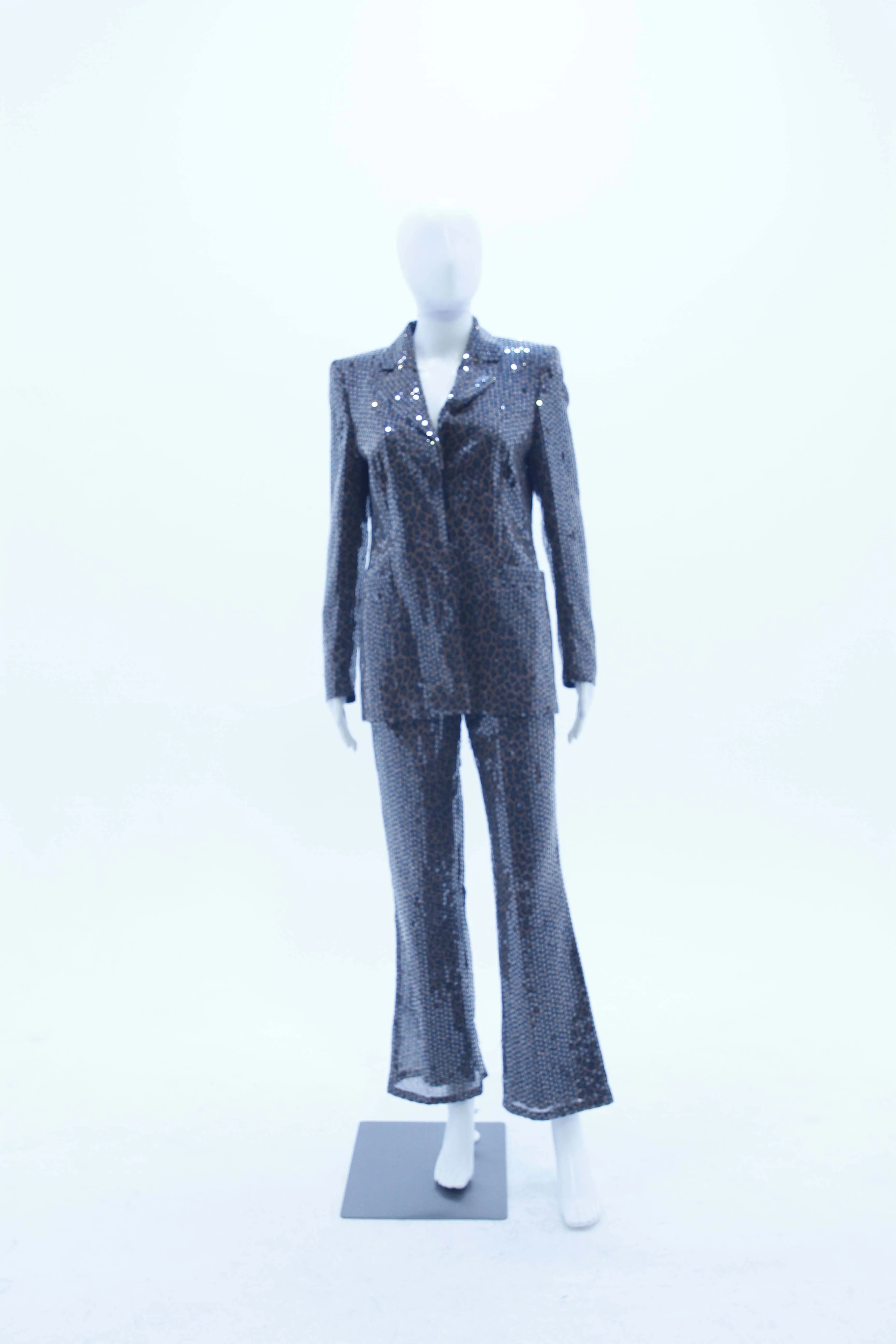 Escada Brown Leopard Sequin Pants Suit