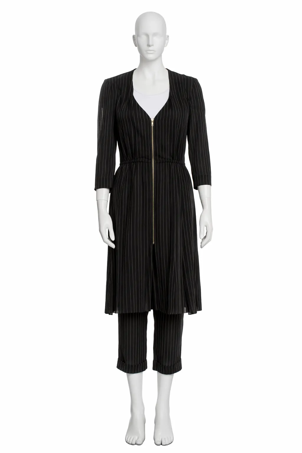 Jean Paul Gaultier SS 1995 Runway Pinstripe Tunic & Cropped Trouser Set — Look 35