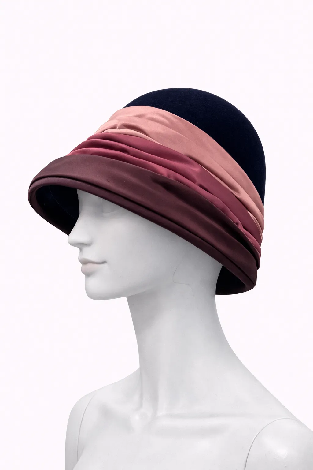 Black Cloche with Ombre Silk Wrap Band (Blush to Wine)