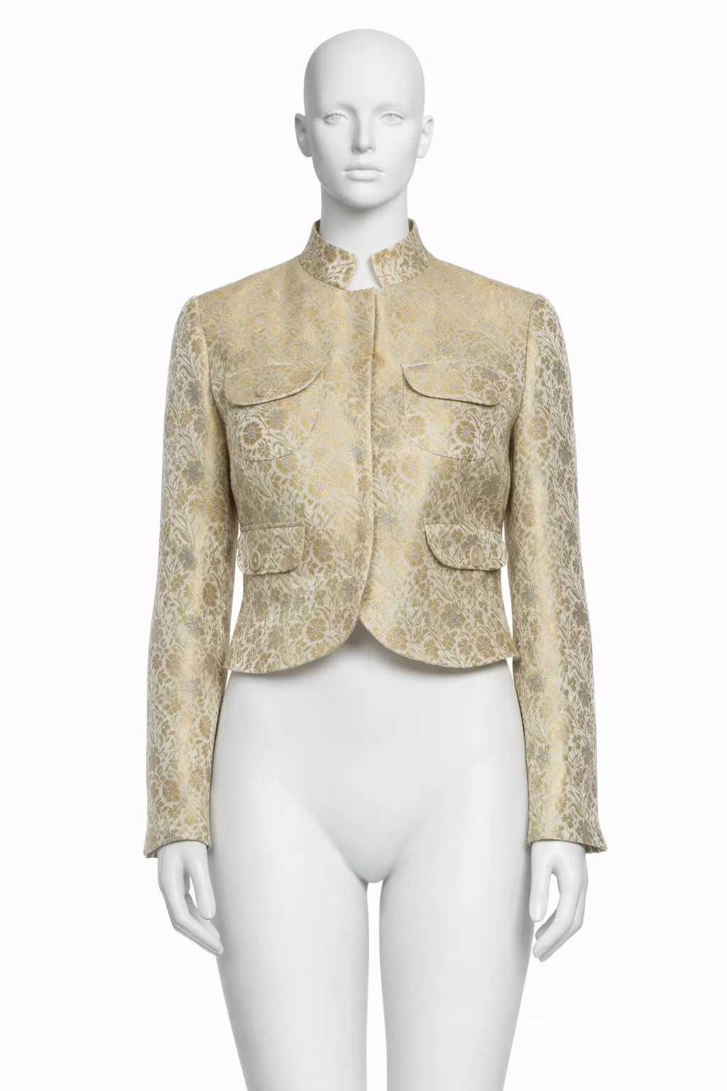 Etro 2000's Spring Gold Floral Silk Brocade Mandarin-Collar Jacket