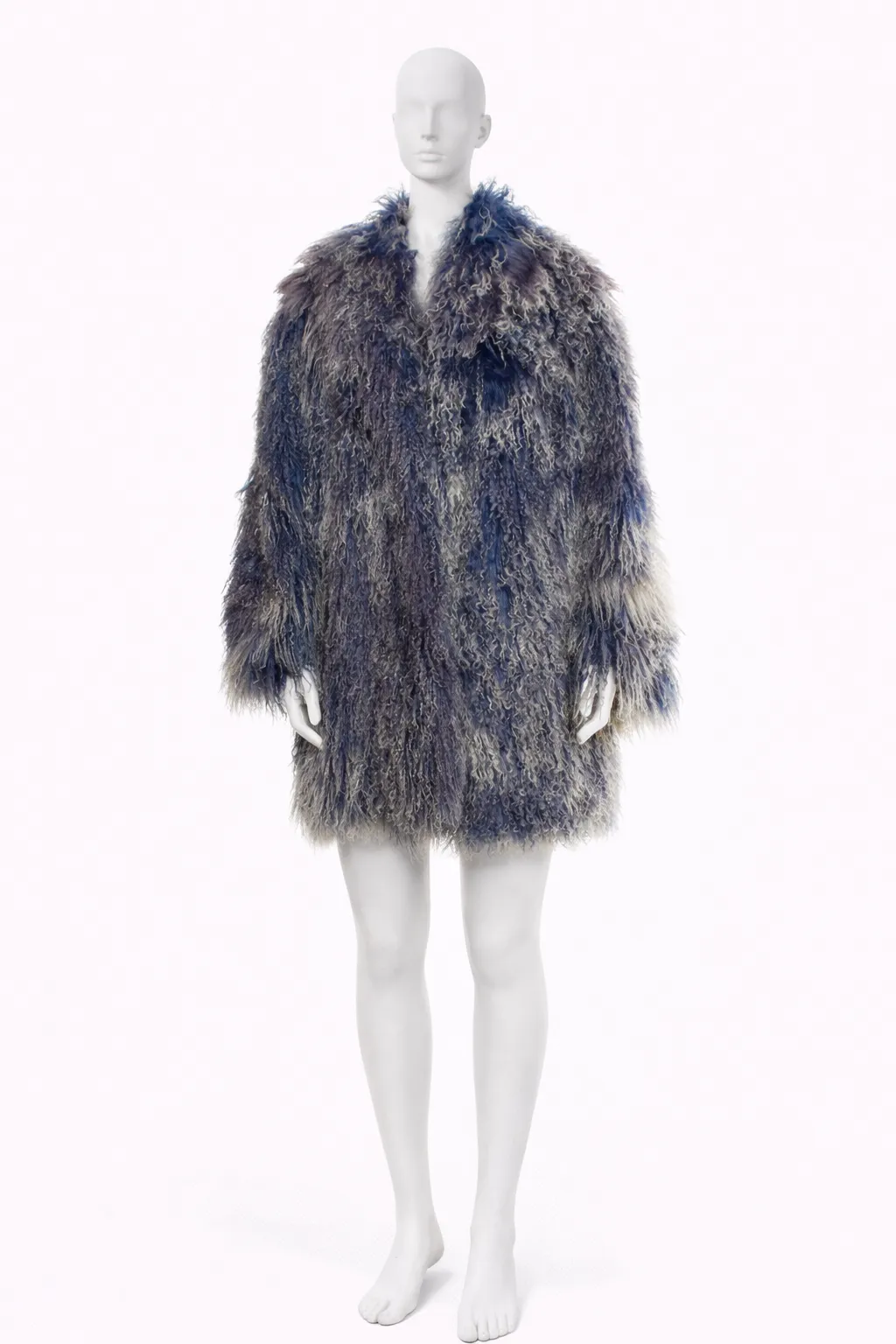 Karl Lagerfeld Blue Mongolian Lamb Coat