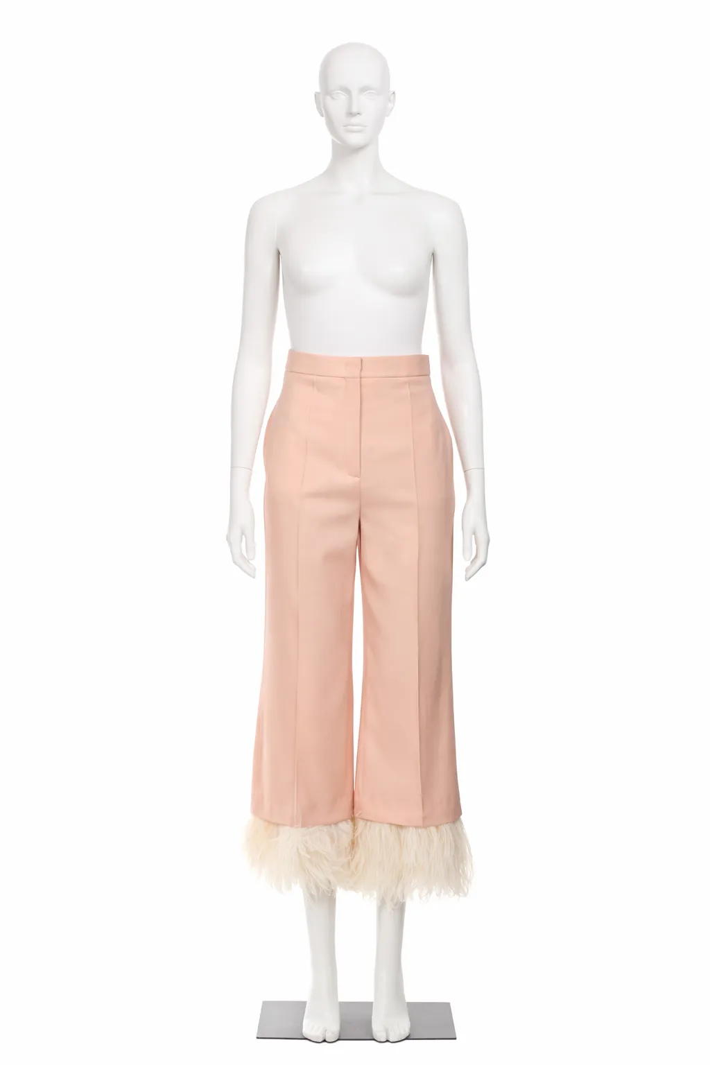 Simone Rocha Peach Wool Trousers with Detachable Ostrich Feather Hem