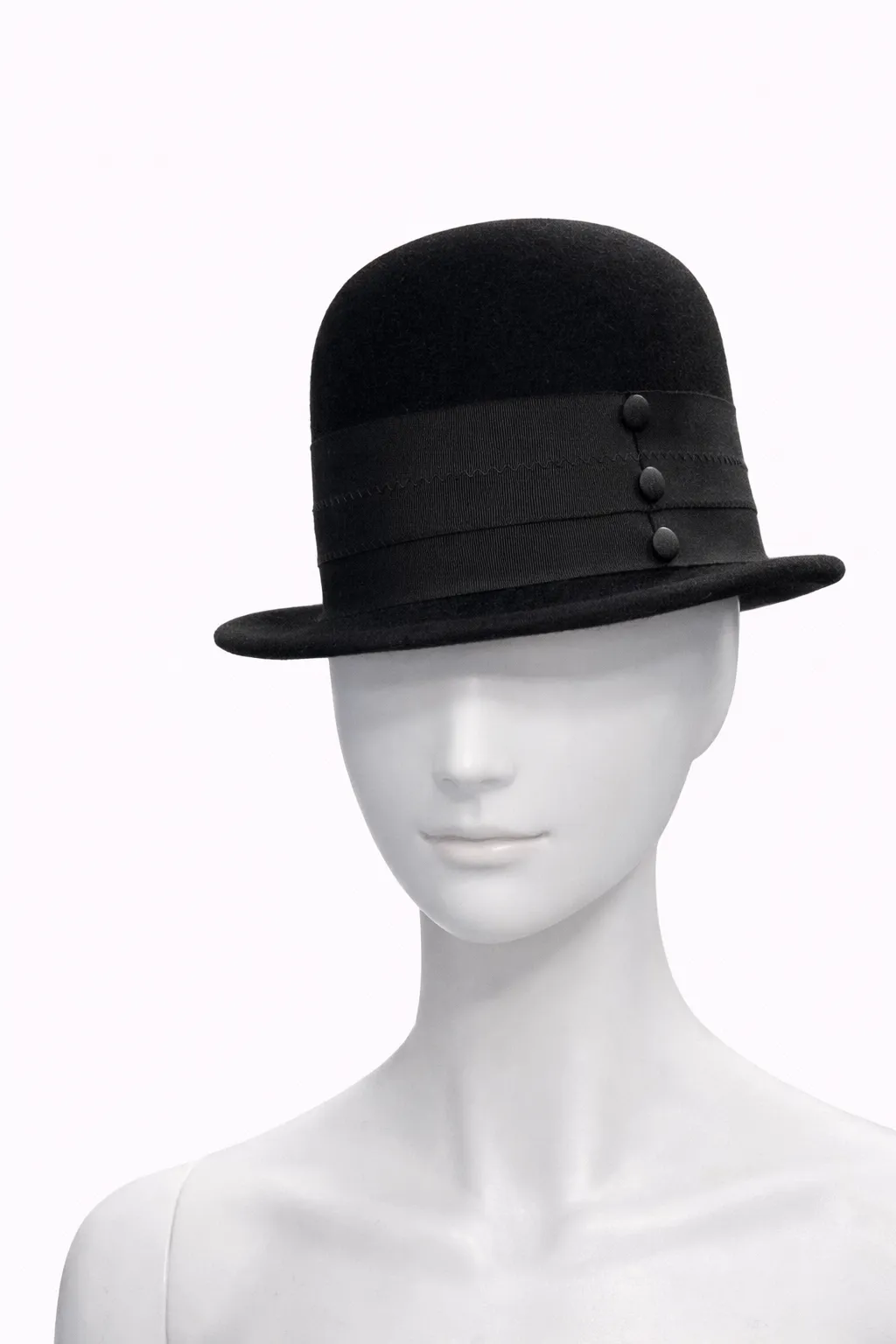 Black Felt top Hat with Grosgrain Band & Triple Button Detail