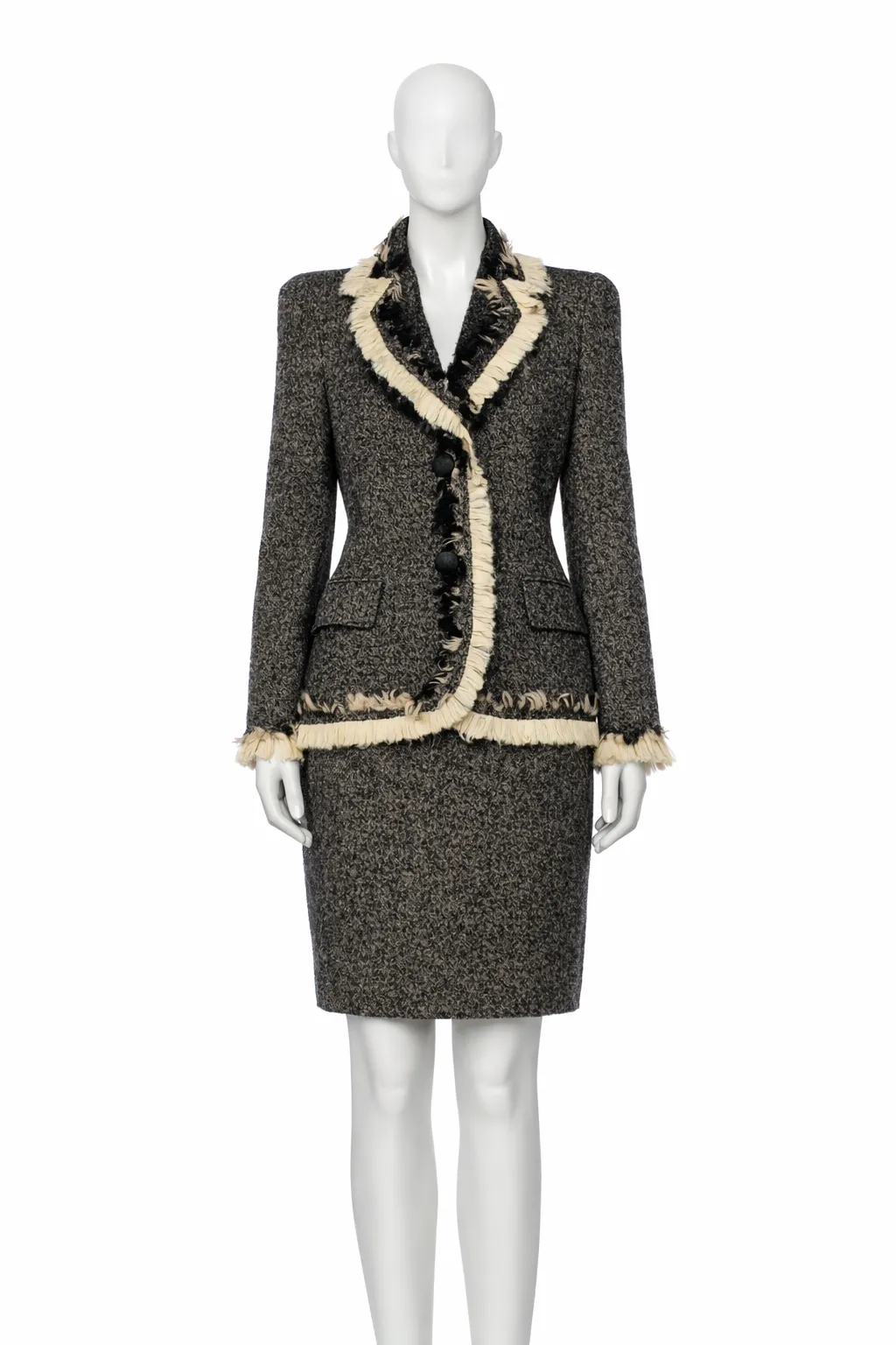 Alexander McQueen Pre-Fall 2008 Bouclé Skirt Suit with Silk Chiffon Trim