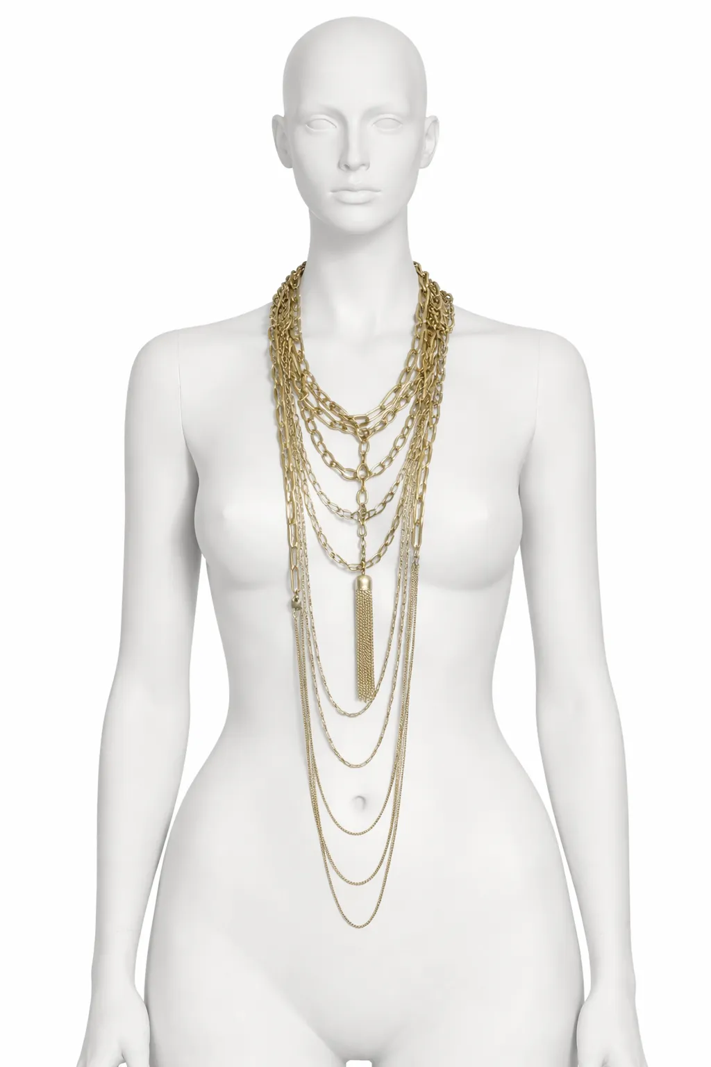 Long Layered Vintage Chain Necklace with Tassel 