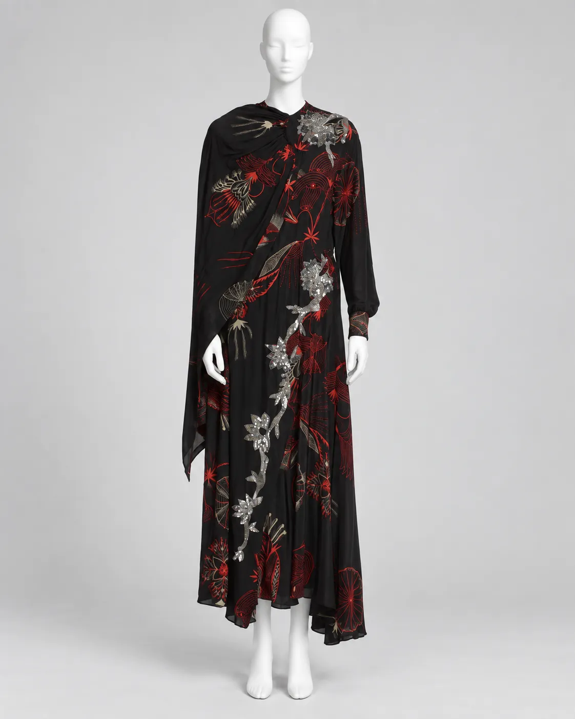 Dries Van Noten Spring 2016 Embellished Silk Cape Dress