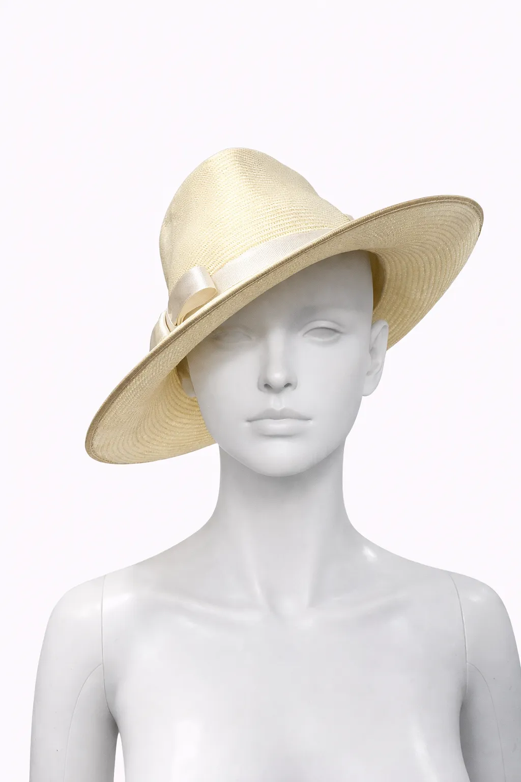 Philip Treacy Ivory Straw Fedora with Satin Bow