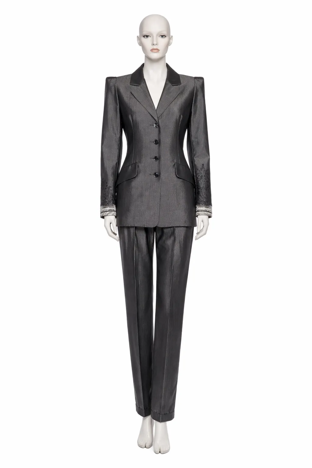 Christian Lacroix Paris Shimmering Silk Pantsuit with Brocade Cuffs