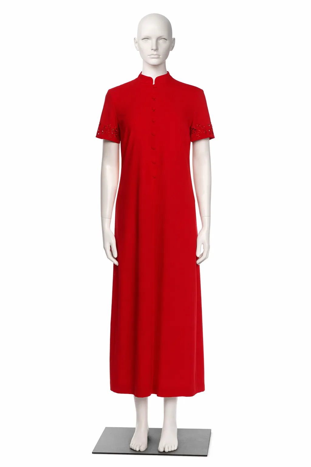 Escada Red Mandarin-Collar Long Tunic with Side Slit