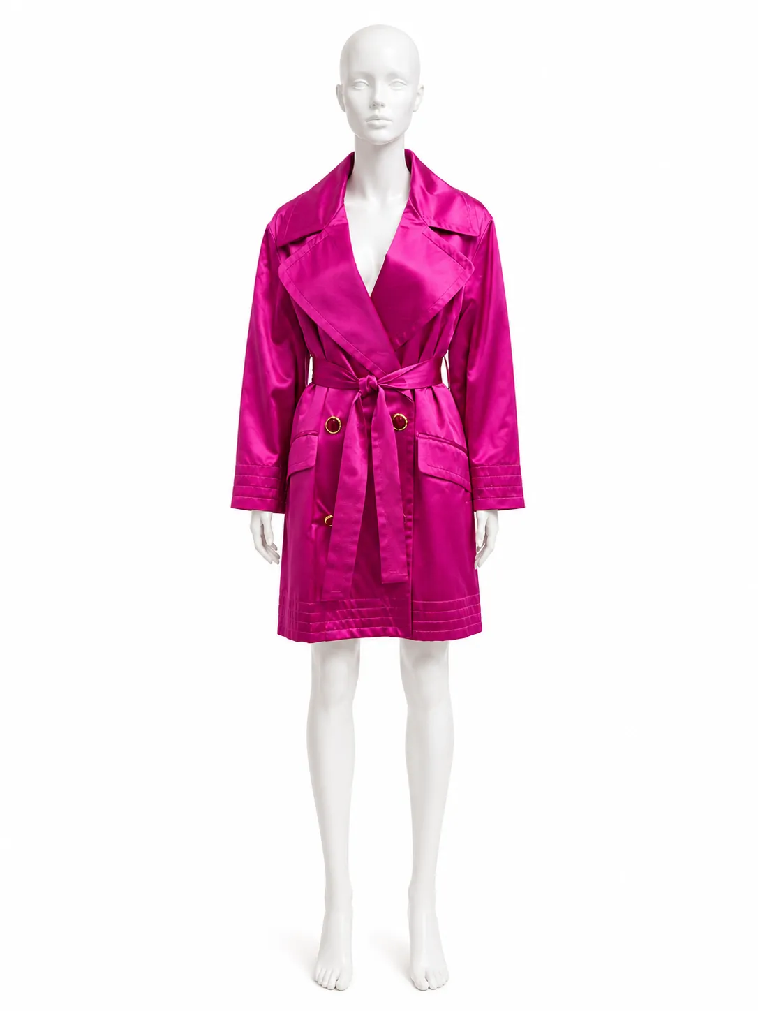 Anne Klein Fuchsia Satin Double-Breasted Coat, circa late 1980s–early 1990s