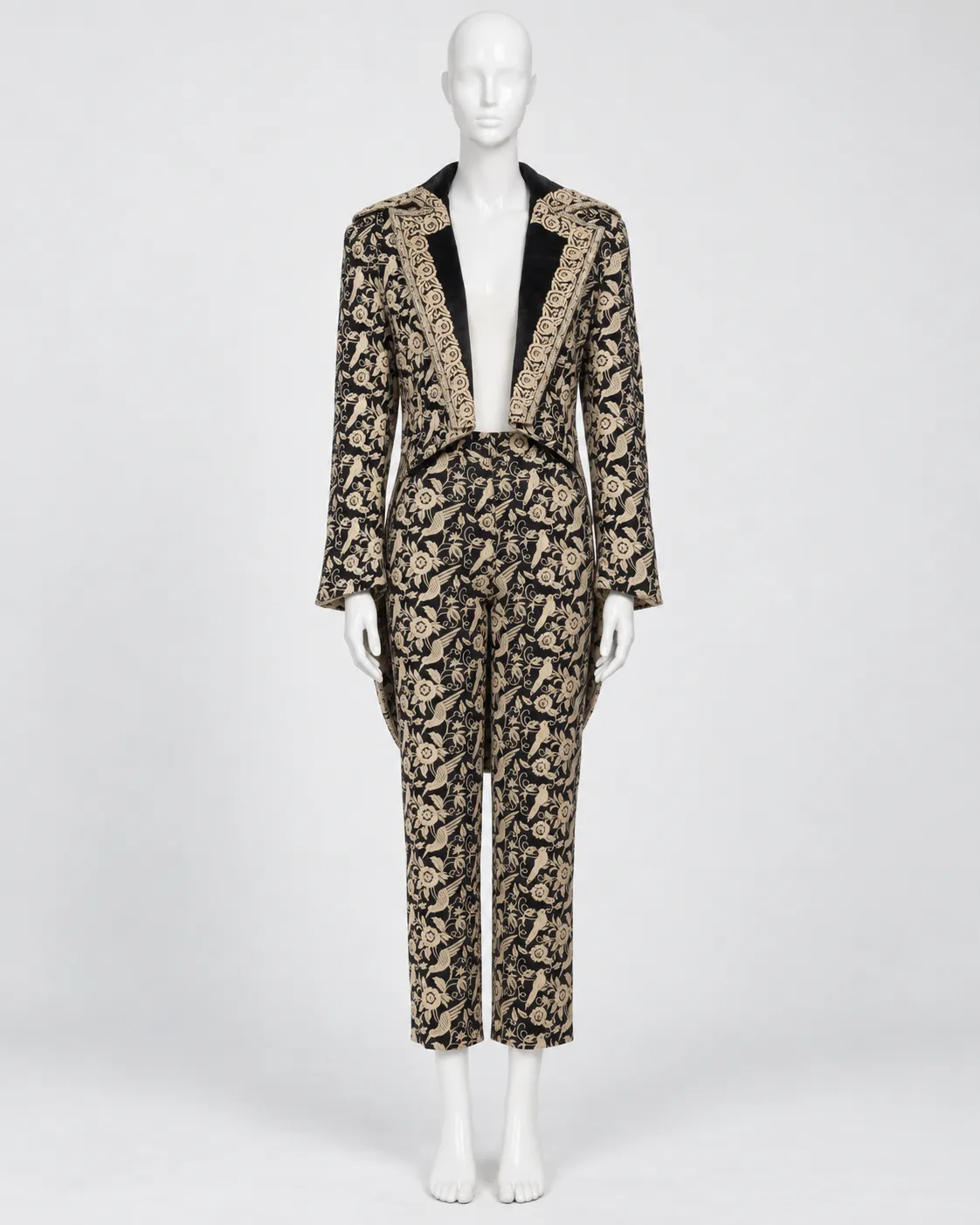 OMO Norma Kamali Vintage Black & Gold Brocade Tailcoat Suit