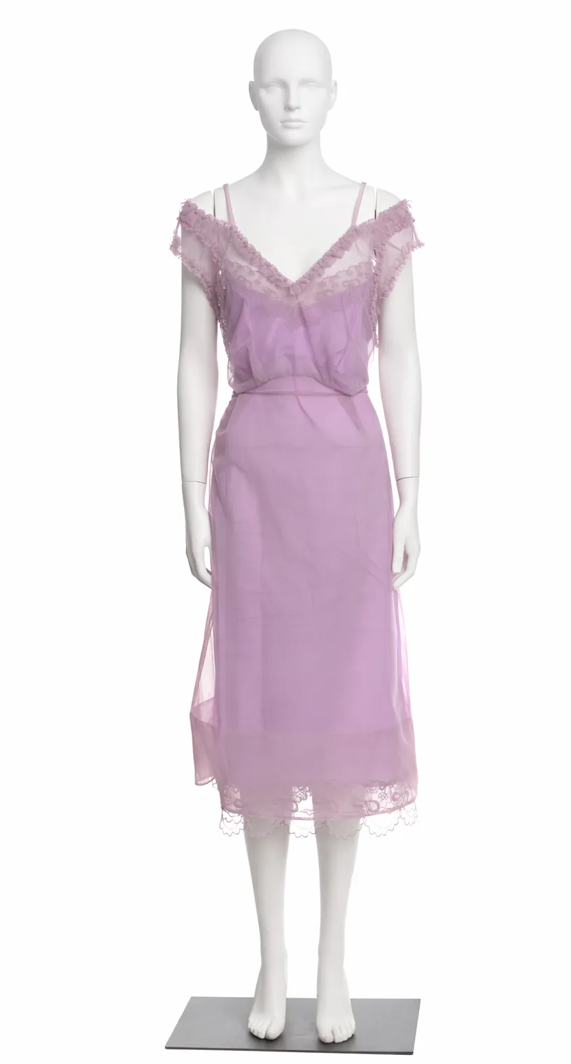 Simone Rocha SS2022 Lilac Sheer Tulle Apron Midi Dress with Detachable Slip