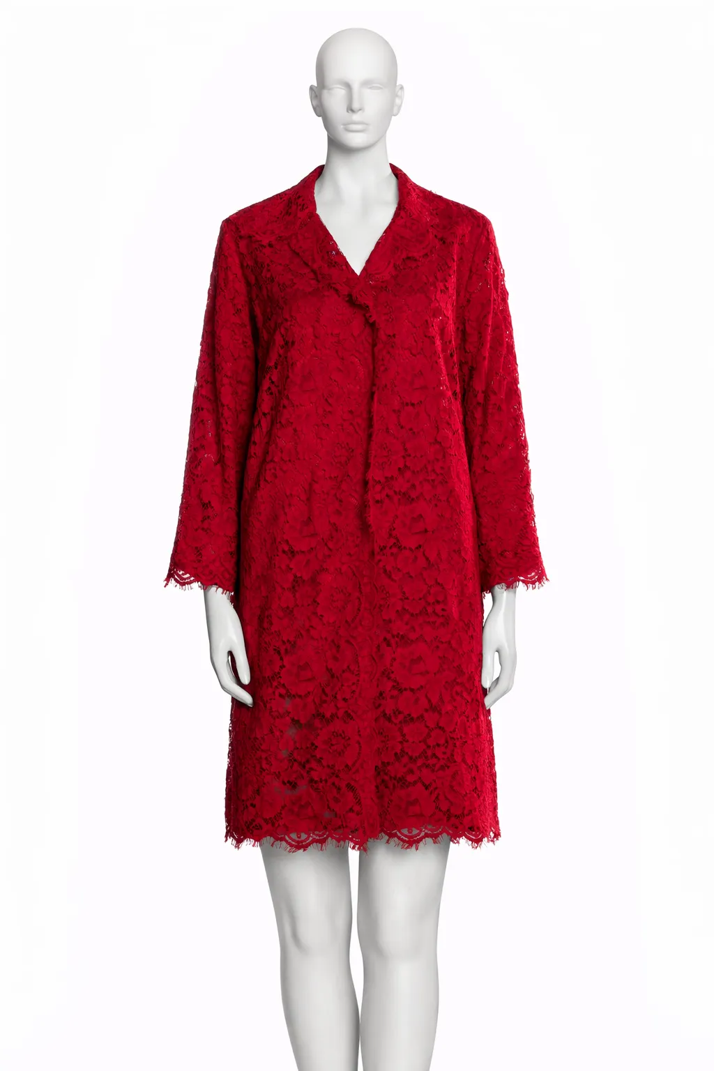 Dolce & Gabbana Fall 2000's Red Chantilly Lace Coat with Silk Lining