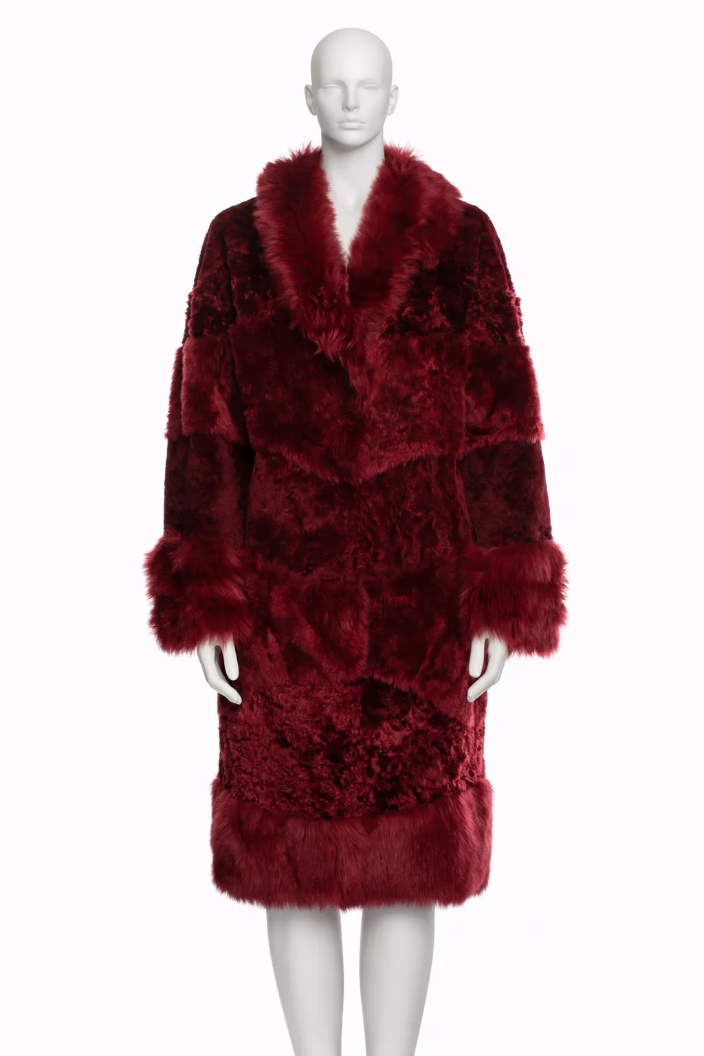 Escada 2000s Burgundy Shearling Patchwork Coat