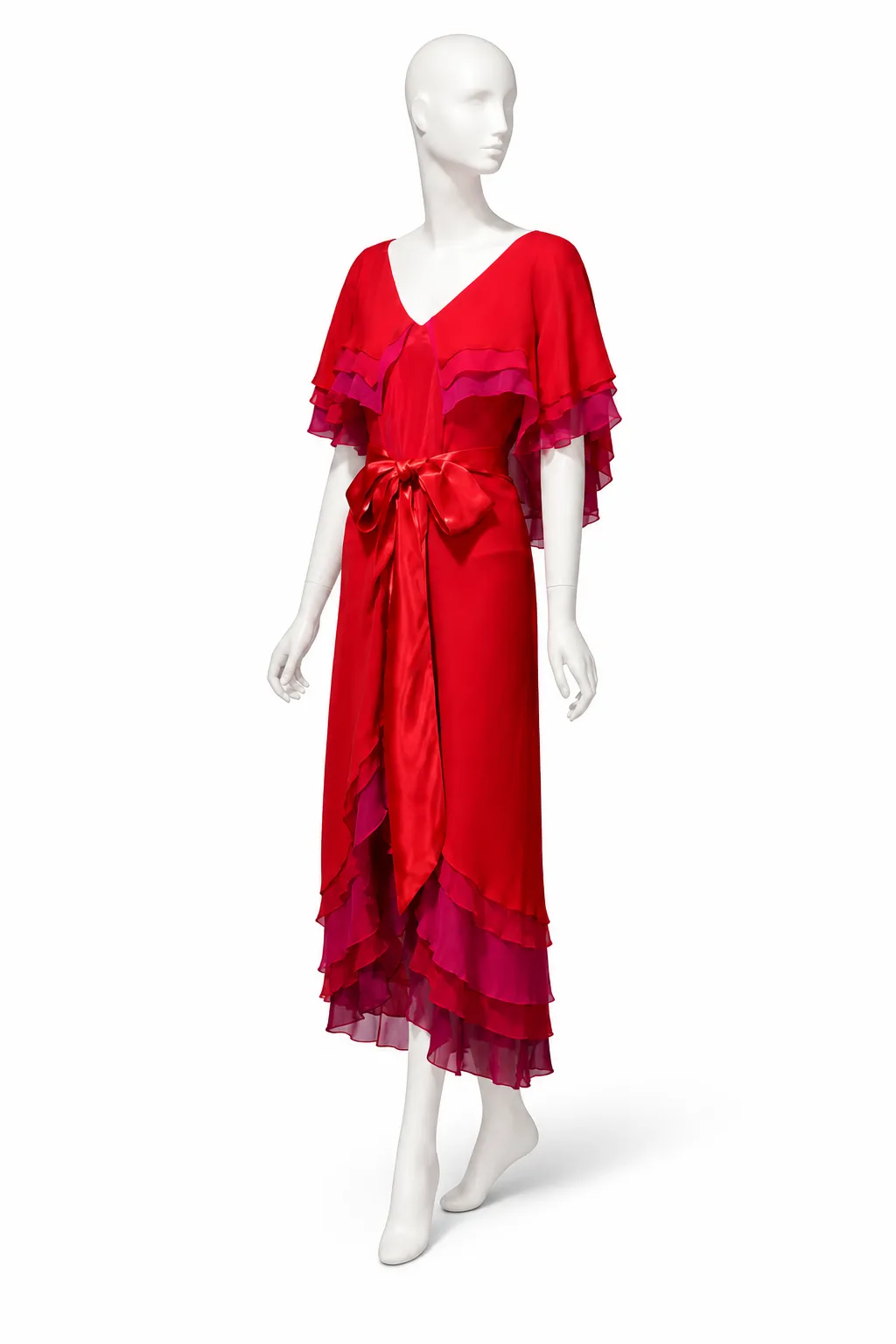 Sant’Angelo 1970s Red Ombré Chiffon Bodysuit & Wrap Skirt Set