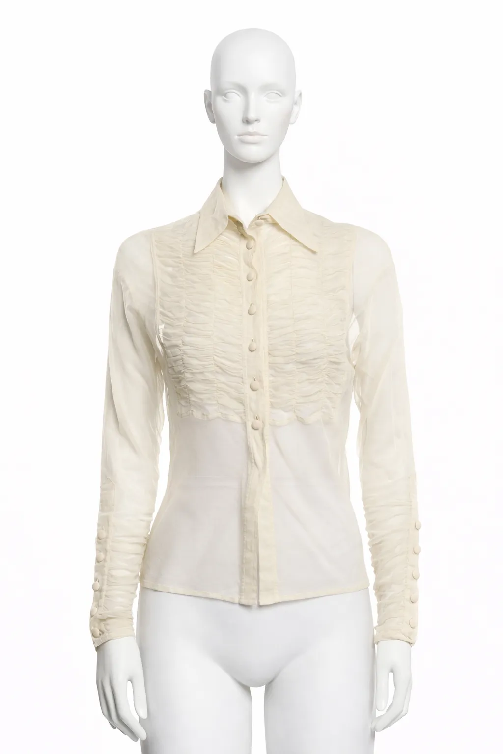 Richard Tyler 1990s Sheer Ruched Button-Up Blouse