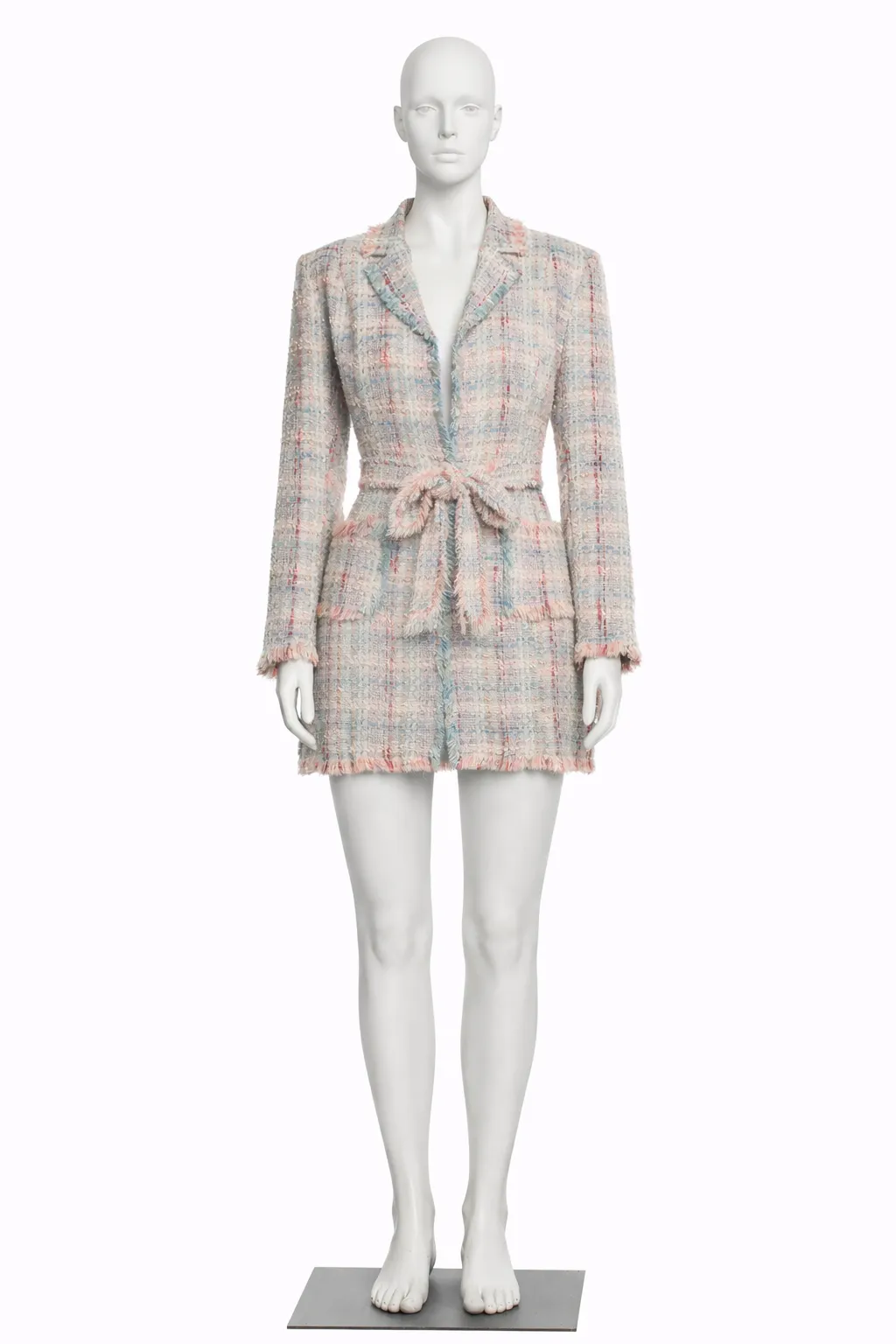 Equivoque Paris Pastel Tweed Tie-Belt Jacket