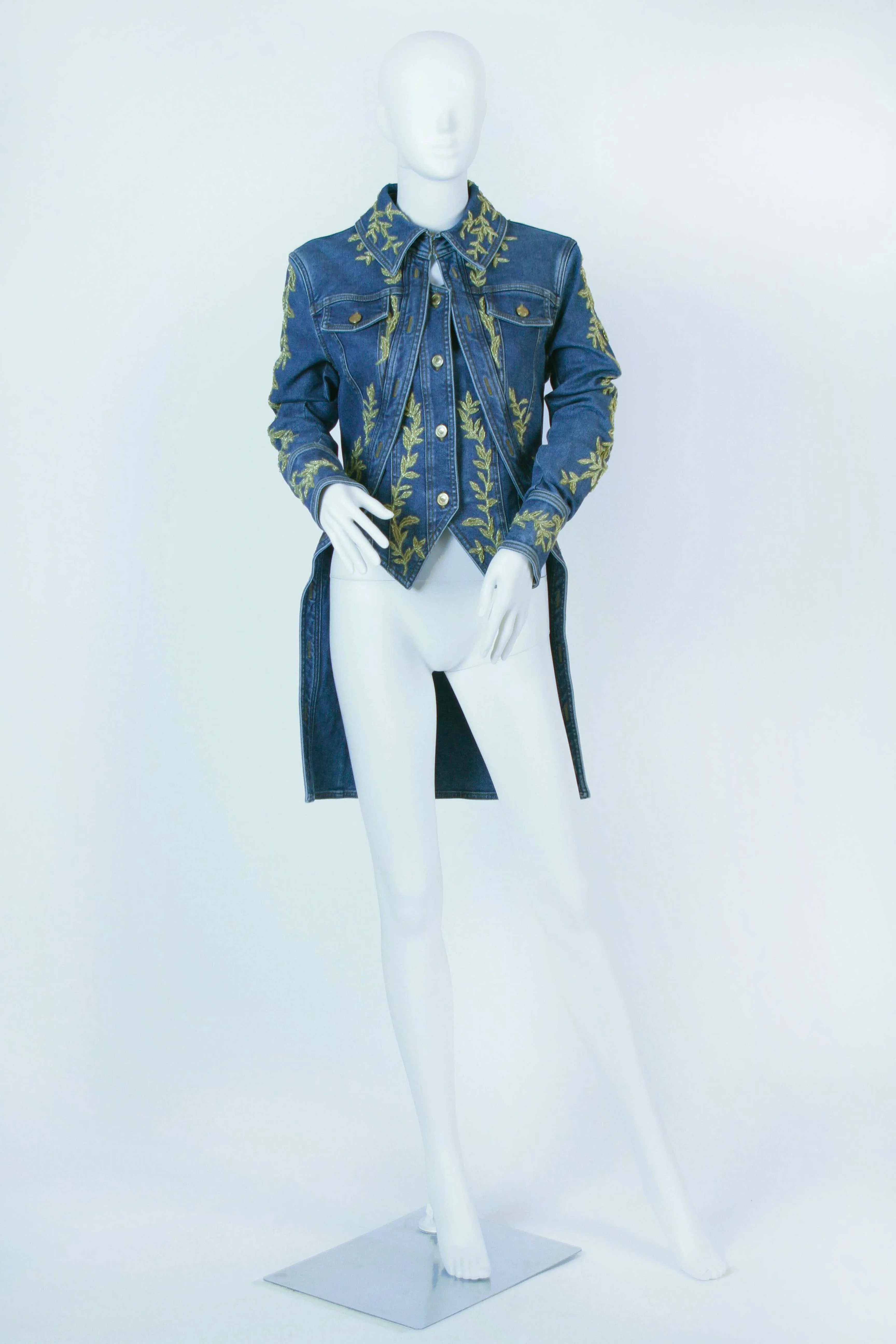 Moschino Denim Embroidered Tails Coat