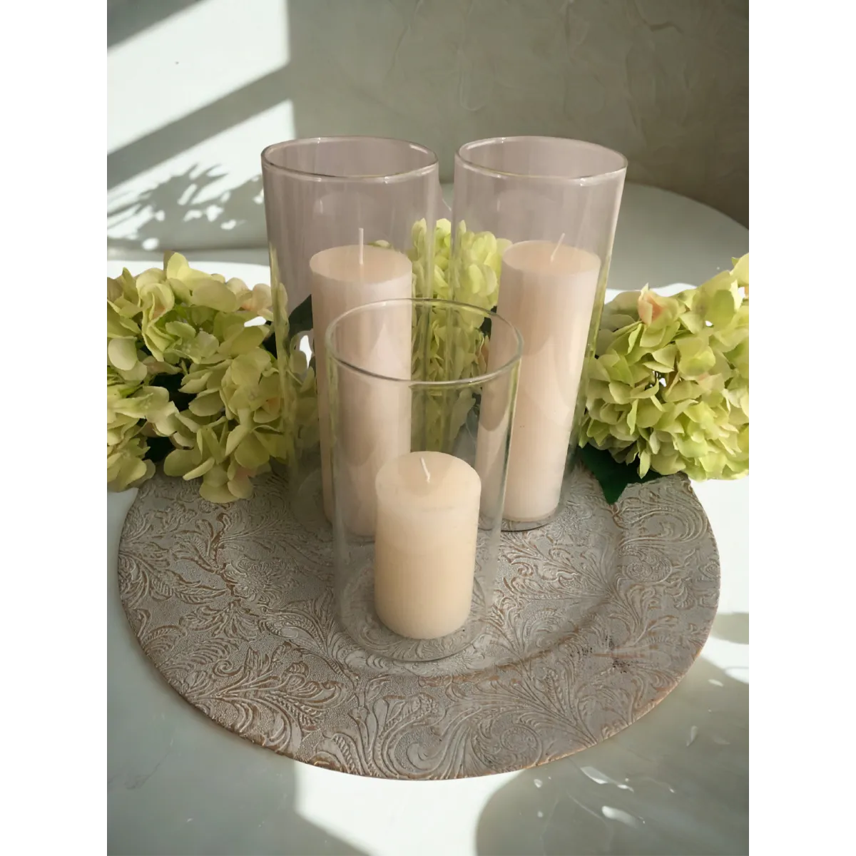 Hurricane Glass Vases of varied size  (Candles or Florals)