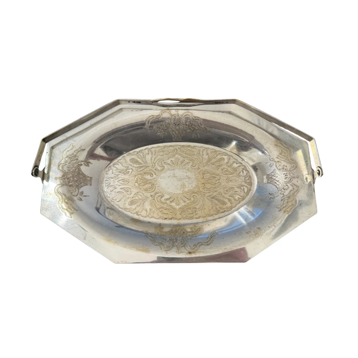 Octagonal Engraved Silver Serving Platter