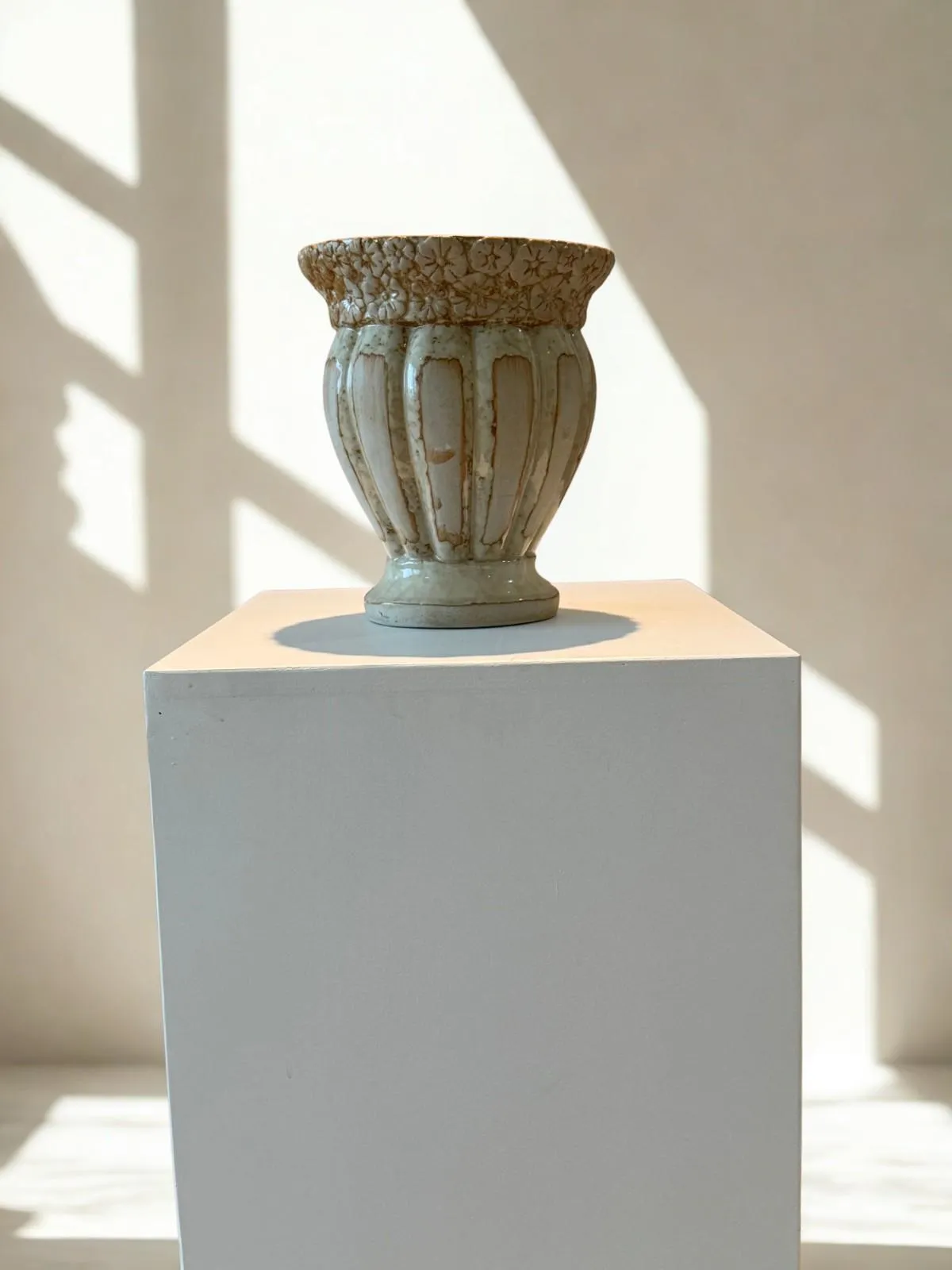 Roman Style Beige Footed Floral Arrangement Vase