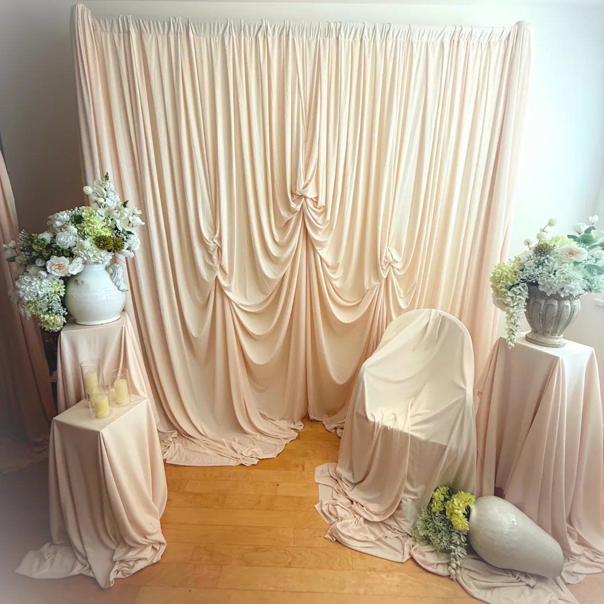 Ivory Draped and Gathered Backdrop Bundle