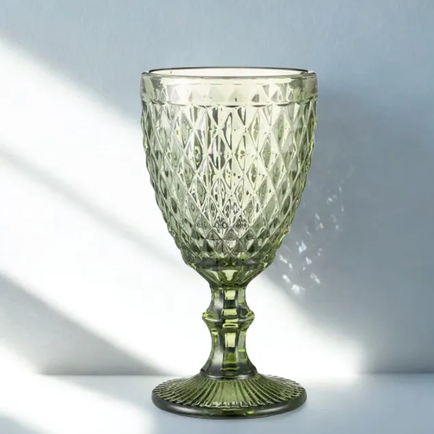 Emerald Diamond Cut Vintage Goblet Gasses