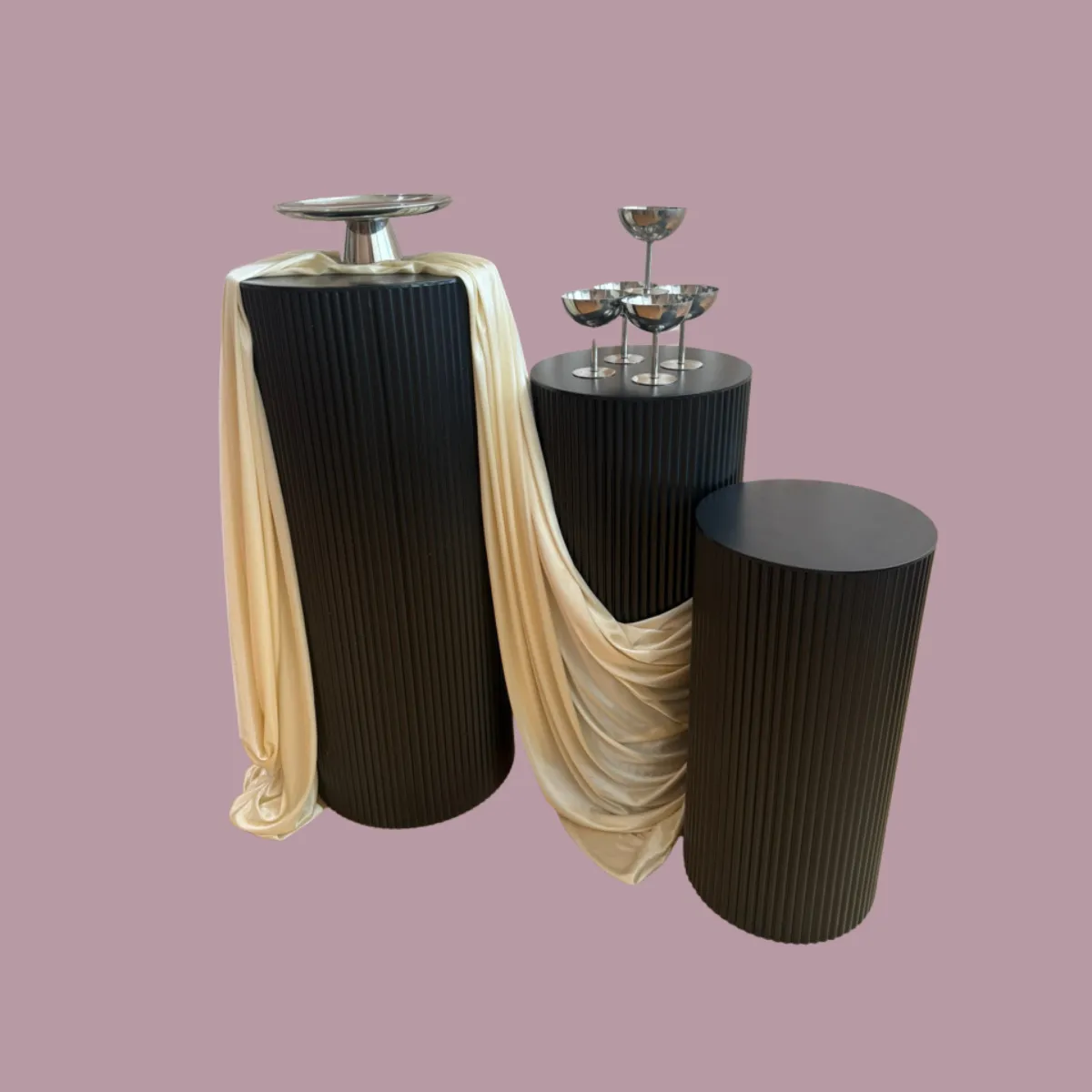Black Ribbed Cylinder Event Pillars