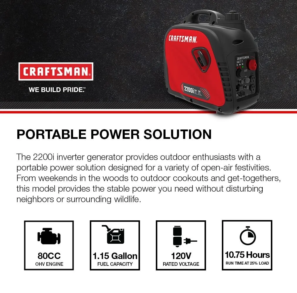 Craftsman 2200-Watt Gasoline Portable Inverter Generator | CMXGIAC2200