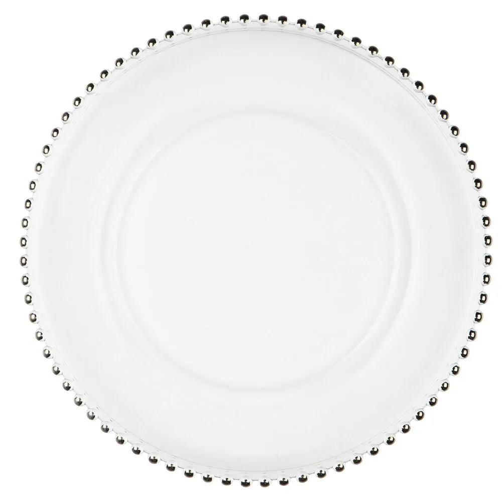Round Silver Bead Glass Charger