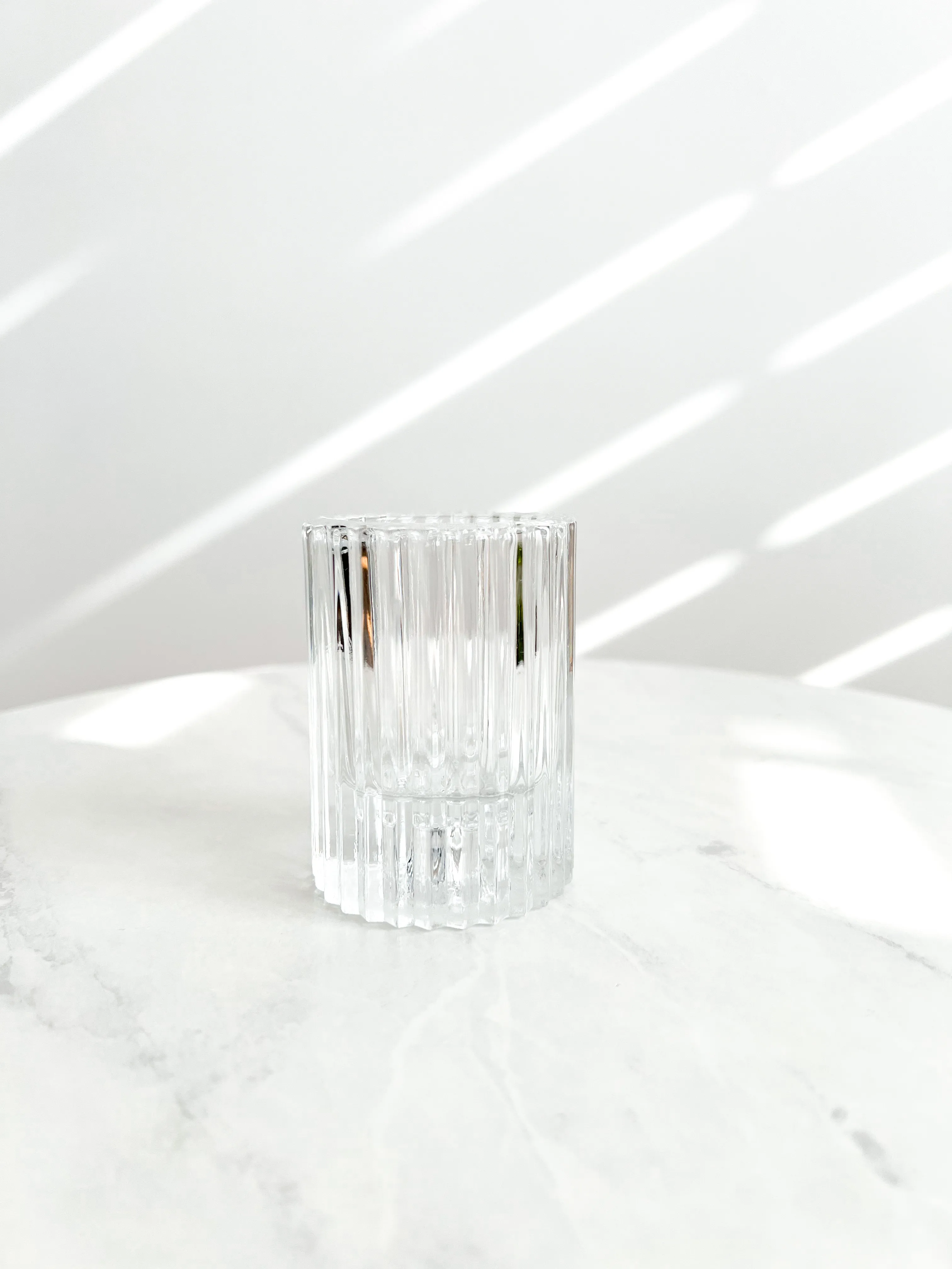 Ribbed Glass Tea Candle Holder