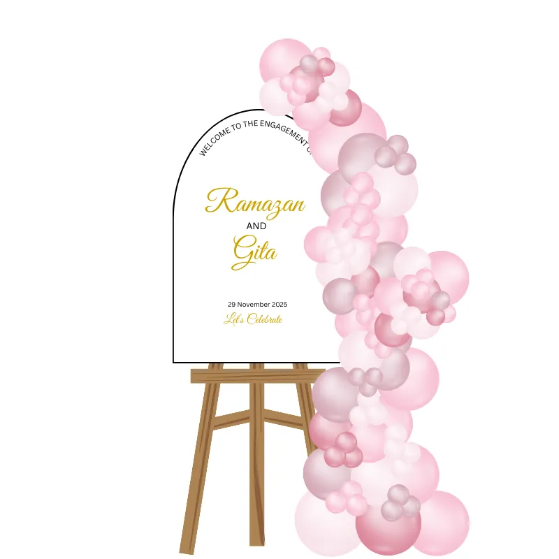 Personalised Arch Sign with Organic Balloon Garland & Easel