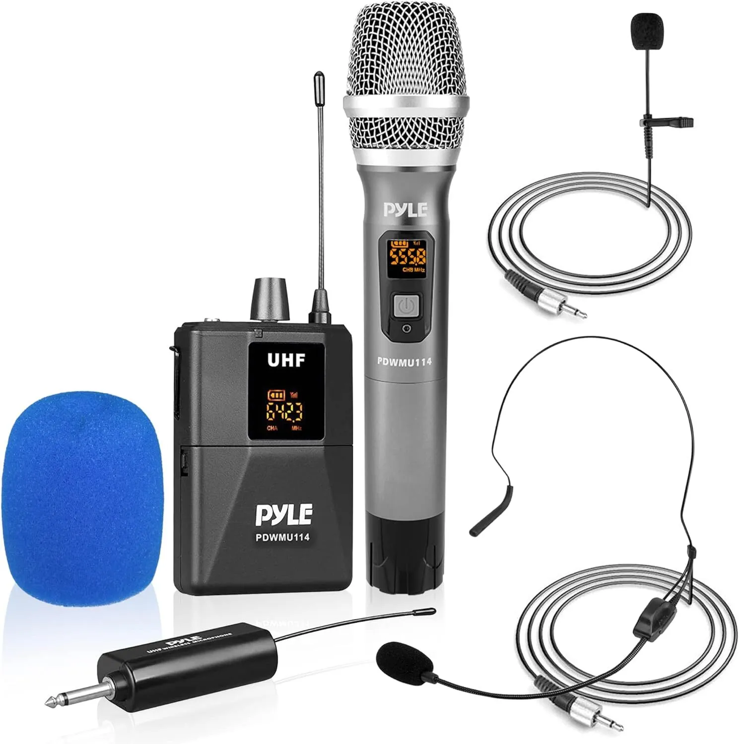 Wireless Microphone System Kit - Wireless Microphone, Headset, Lavalier, Beltpack Transmitter, Receiver
