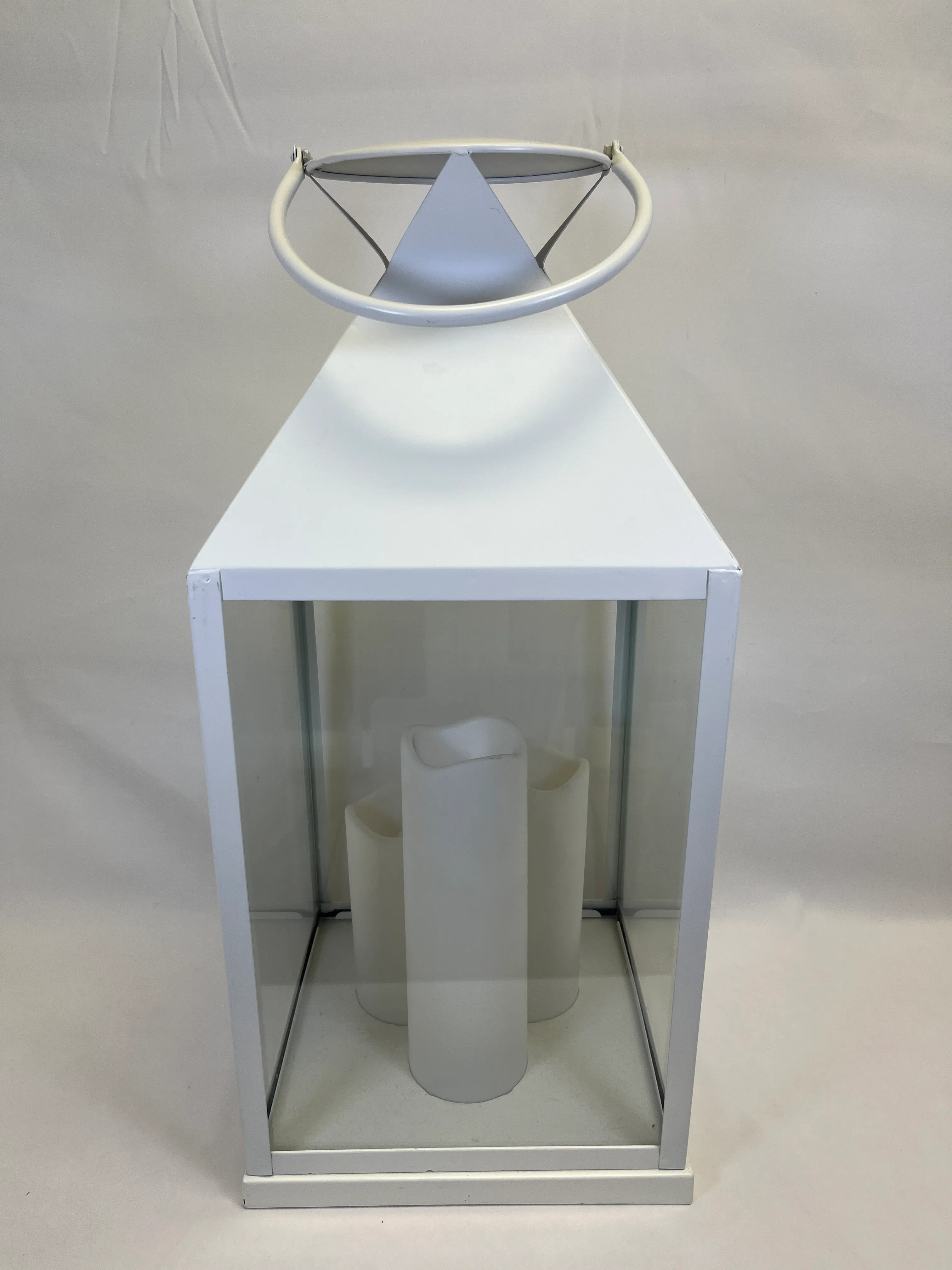 Large White Lanterns With 3 LED Candles 