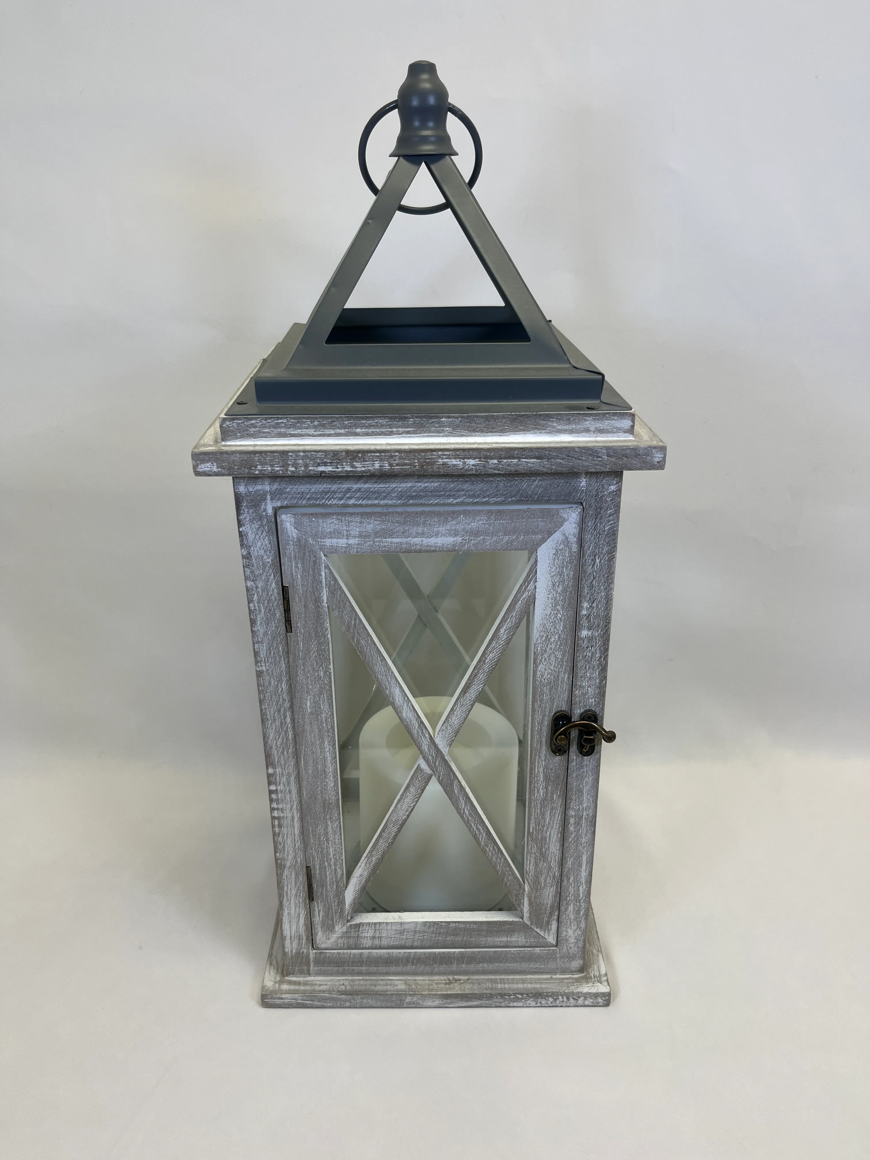Gray & White Distressed Wooden Lanterns 