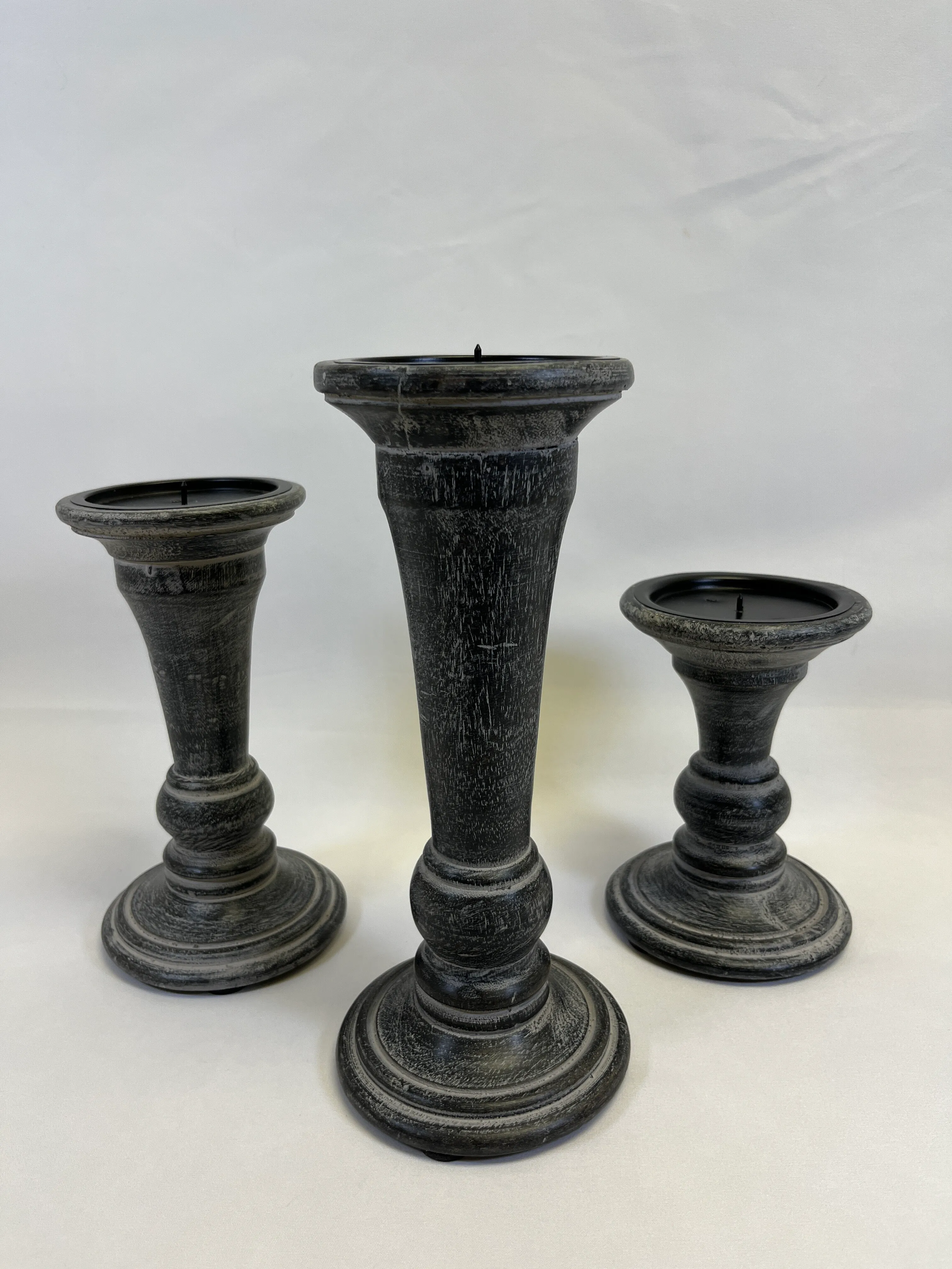 Set Of 3 Black/Grey Candle Pillars