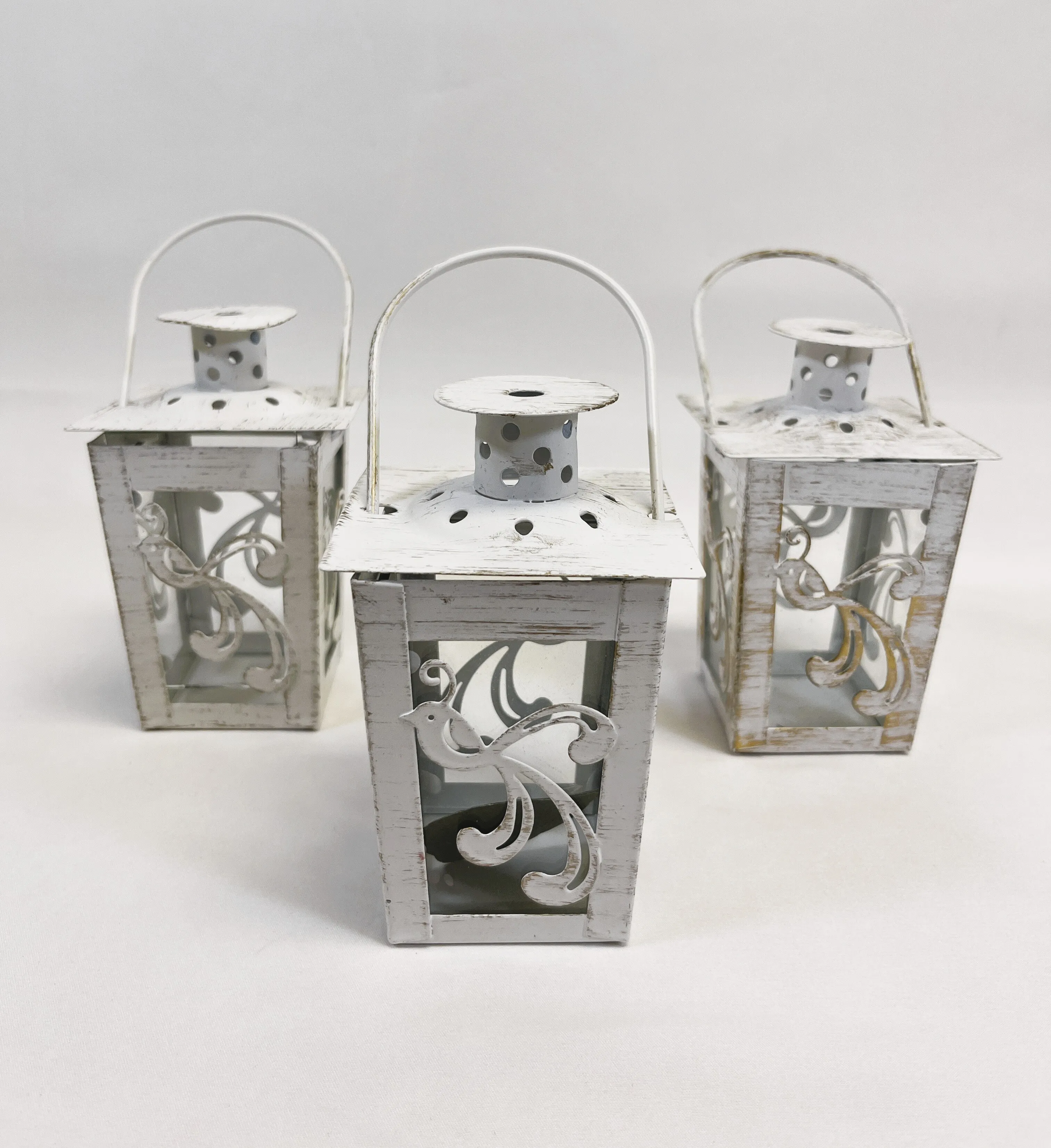 Small White/Gold Lanterns with Bird Design 
