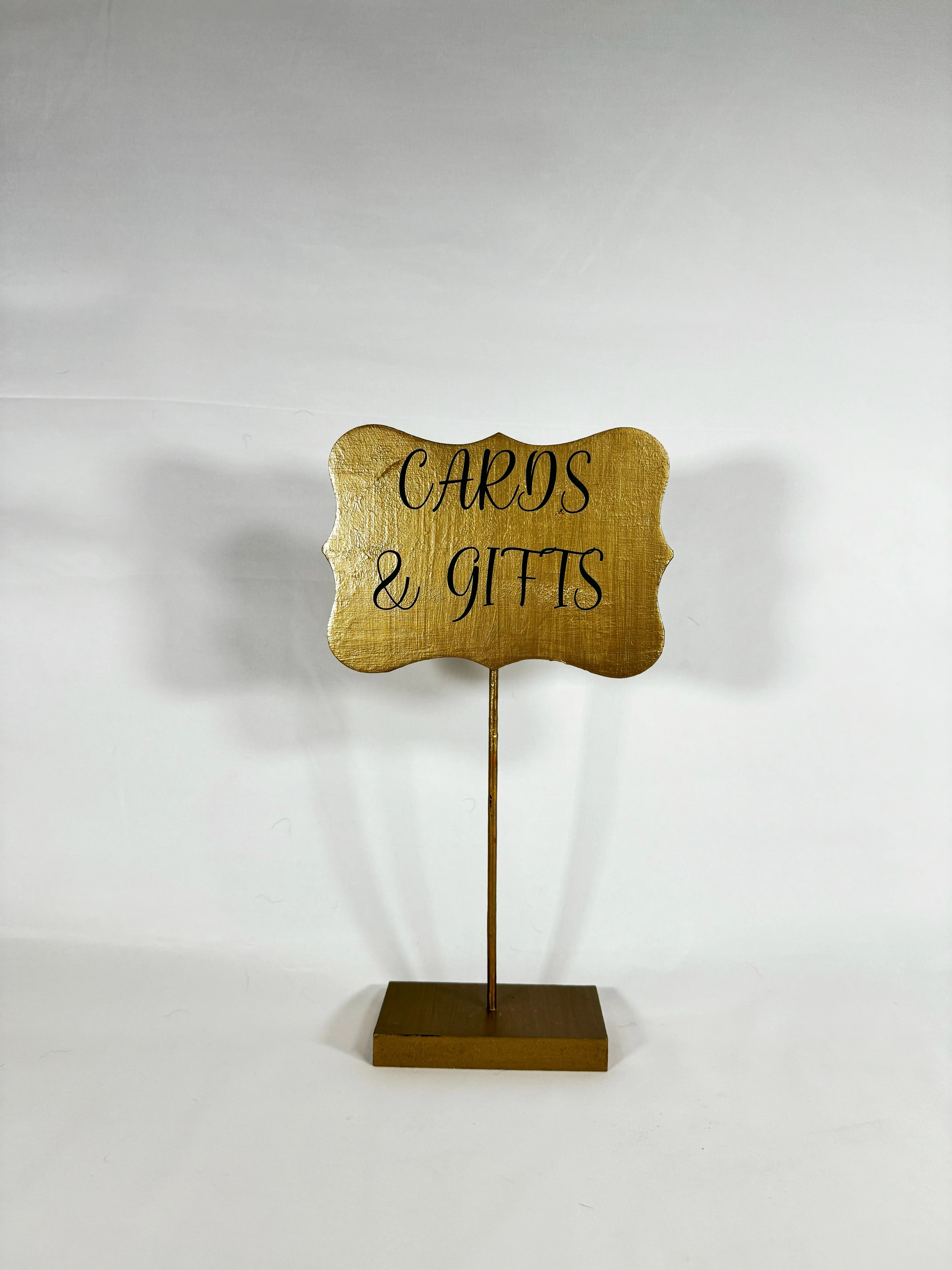 Cards and Gifts Gold Sign with Black Letters 