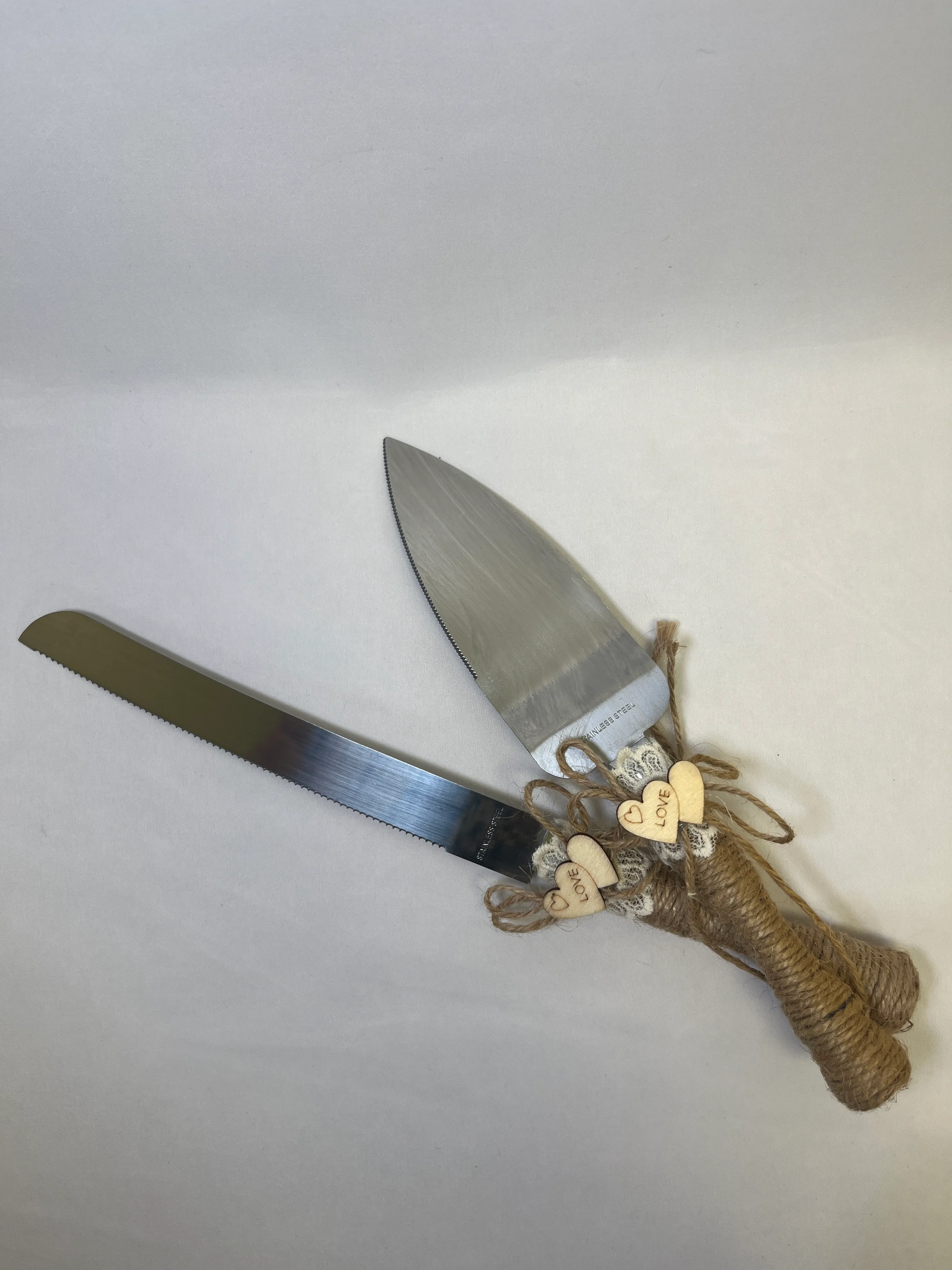 Cake Knife  & Server Set with Rope & Love Charm