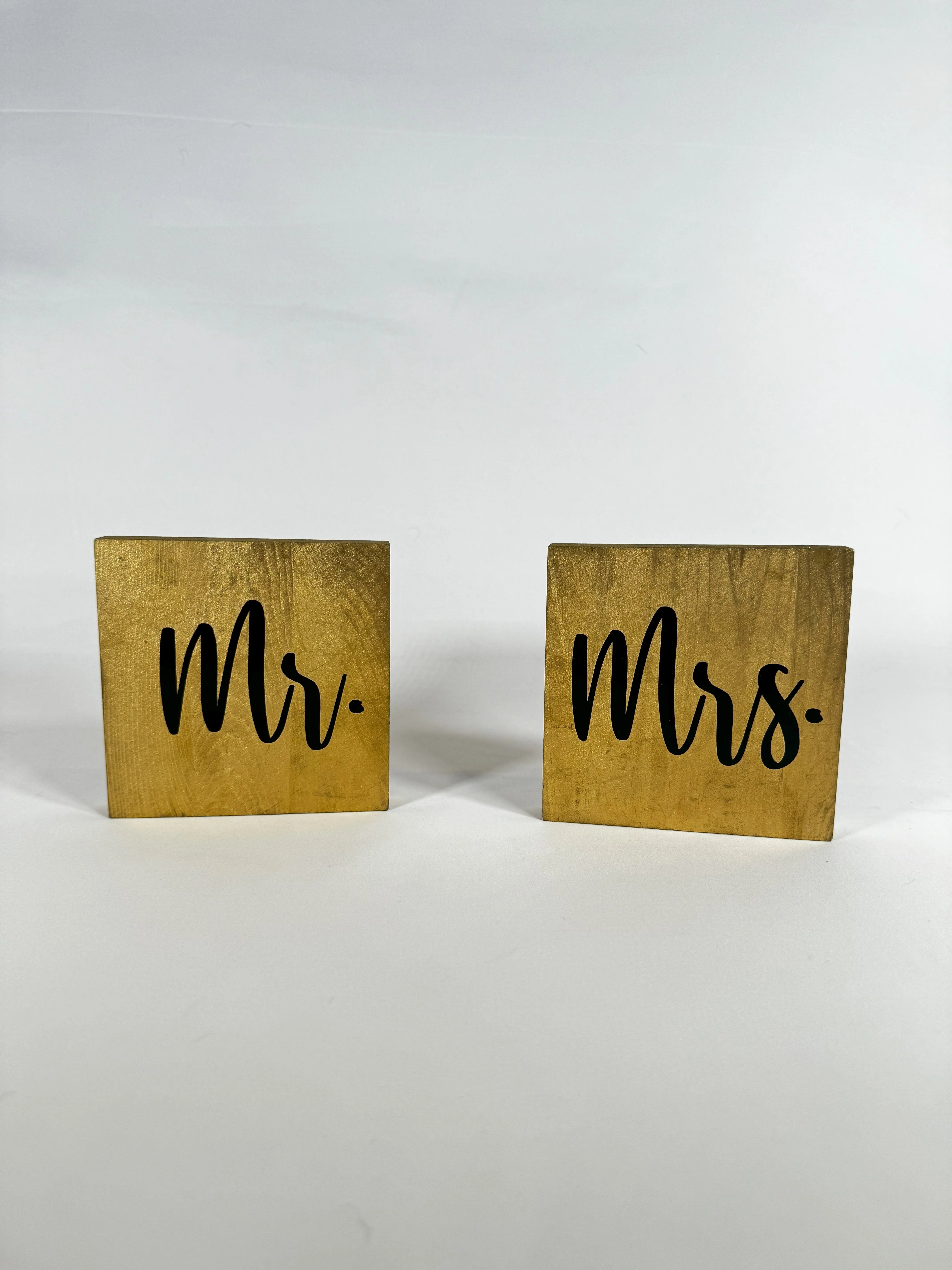 Mr. & Mrs. Gold Wood Block with Black Script