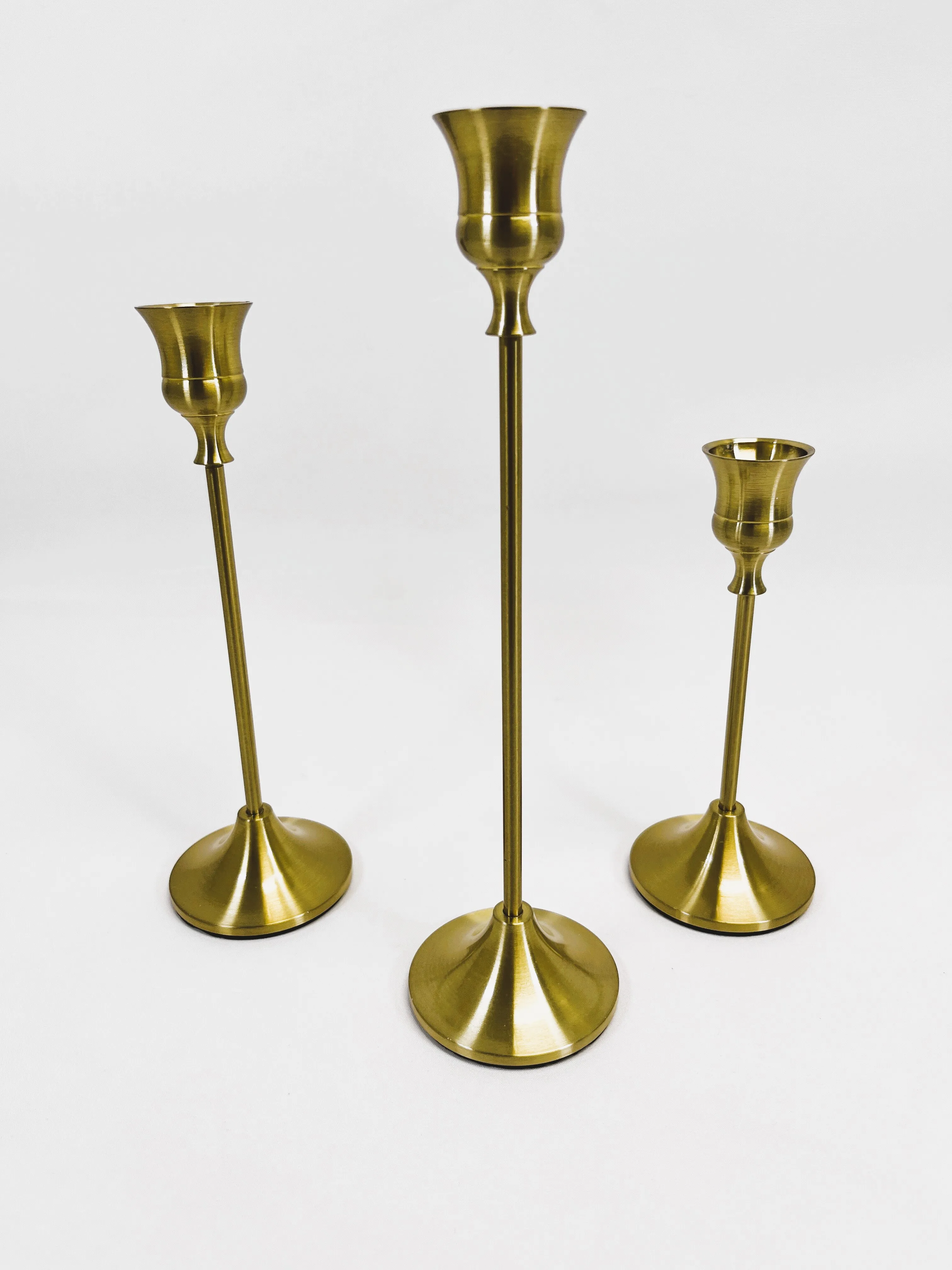 Gold 3 Sizes Bell Shaped Candlesticks