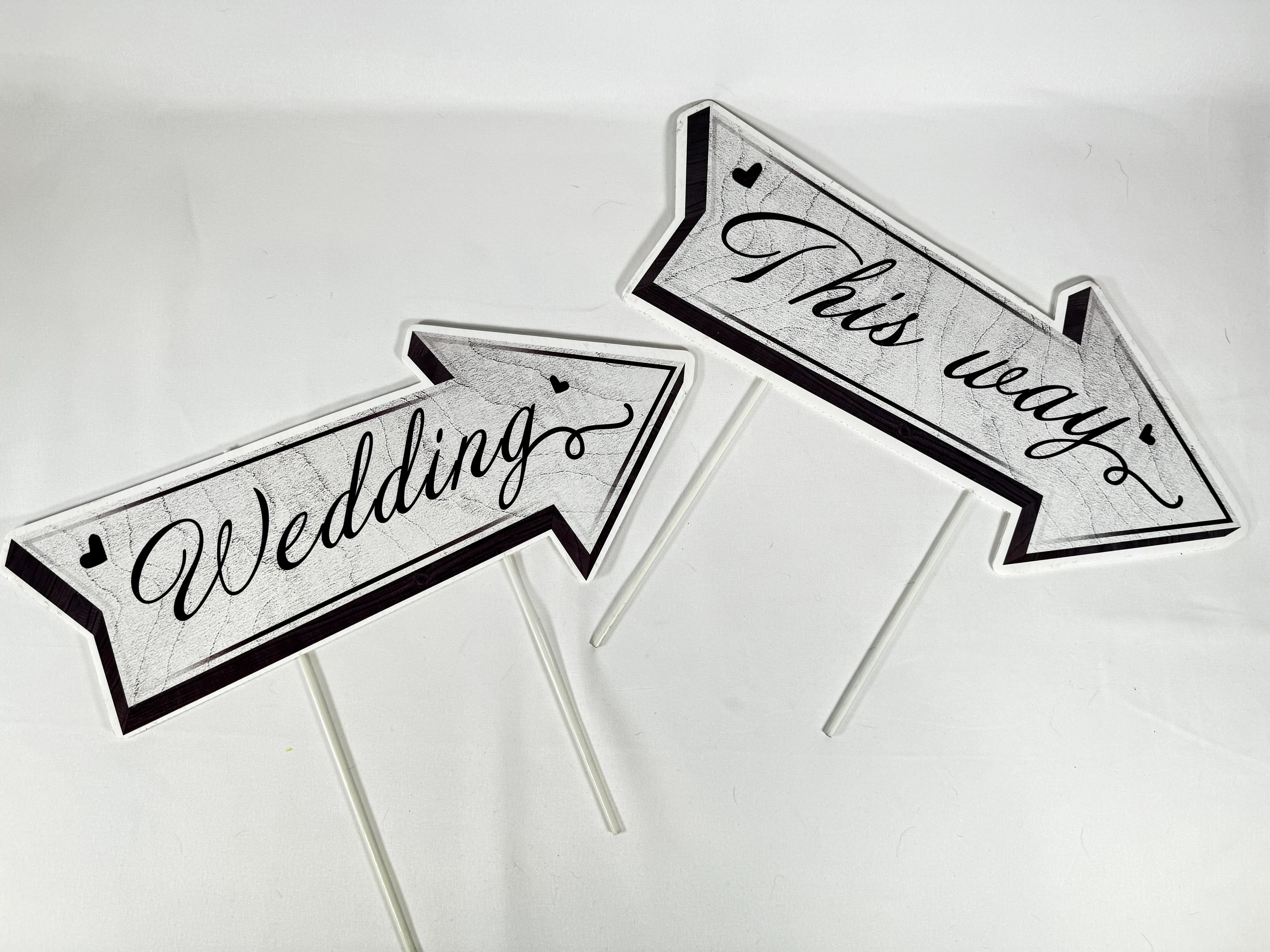 Wedding This Way White Signs Set of 2 