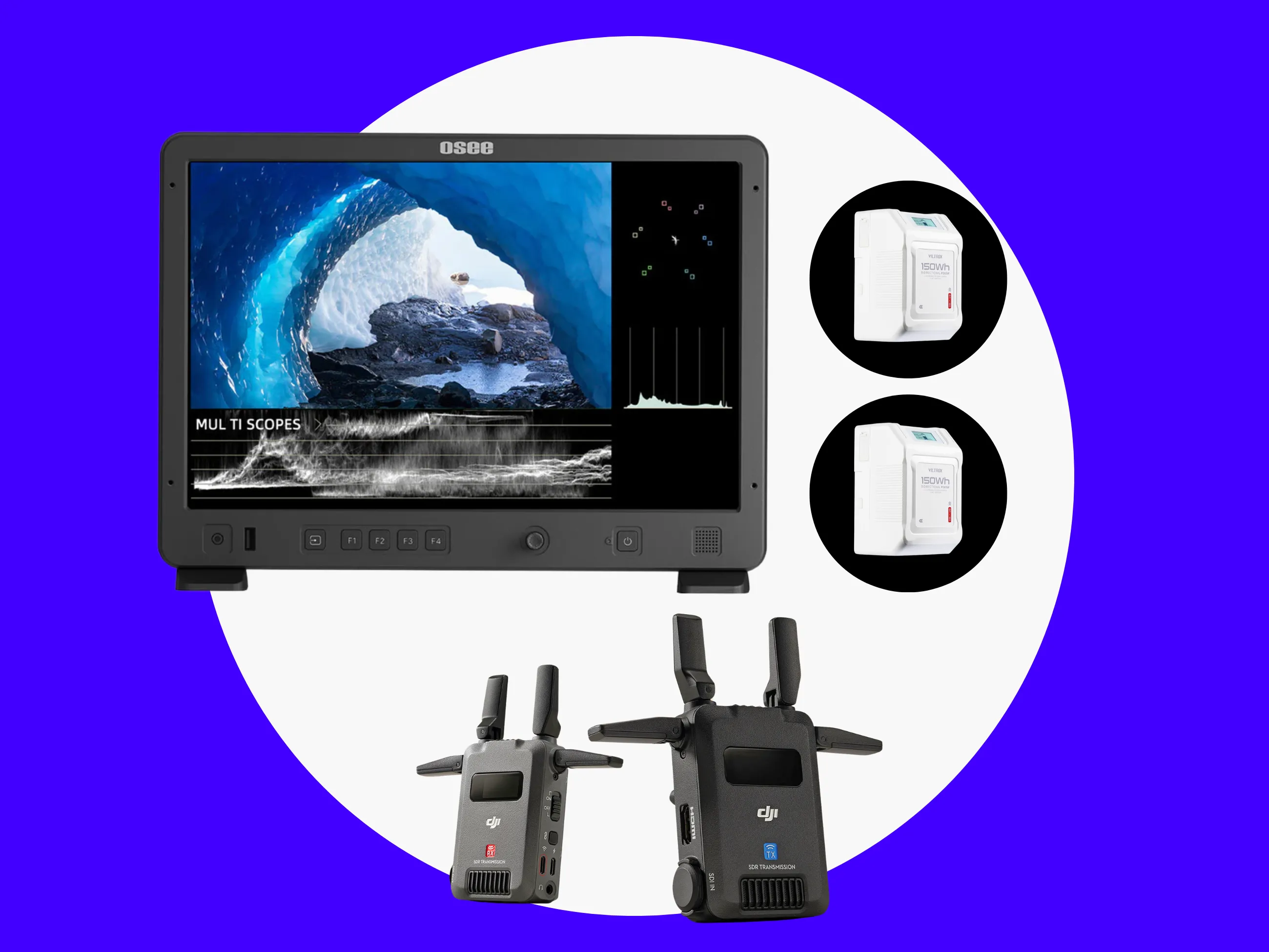 Osee Mega 15S  Director Monitor + DJI SDR Image Transmitter + V-Mount Batteries