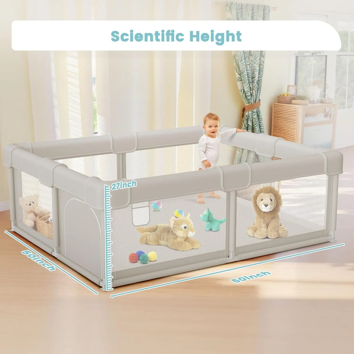 Baby Playpen Playard — 50"x50" Safety Fence with Gate for Babies & Toddlers, Indoor & Outdoor Activity Center