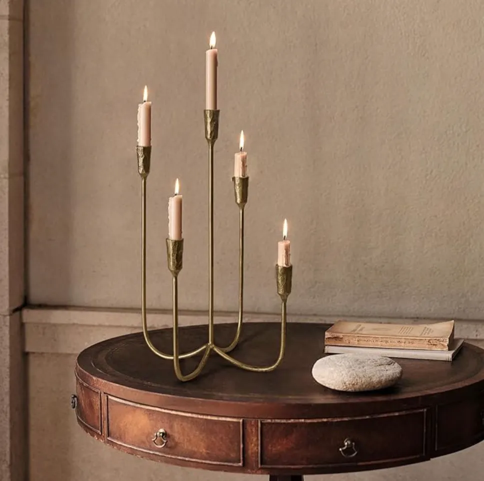 5-Candle Cast Iron Metal Candelabra Candlestick