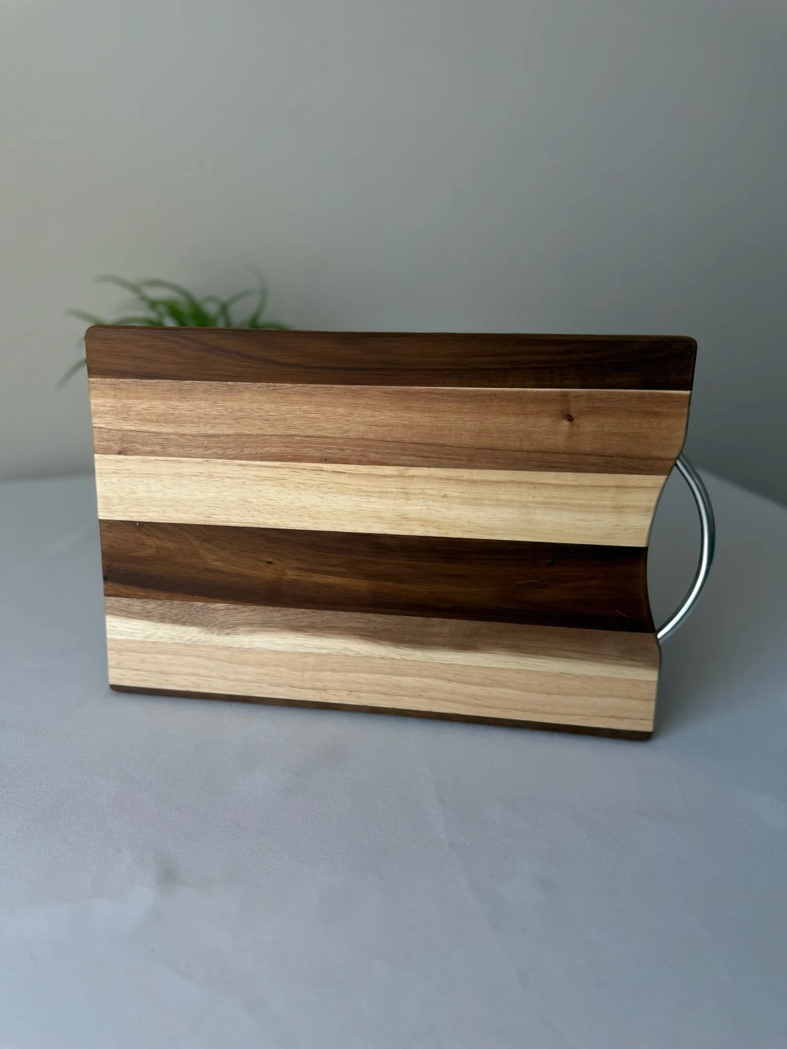 Wooden Cutting Board with Silver Handle