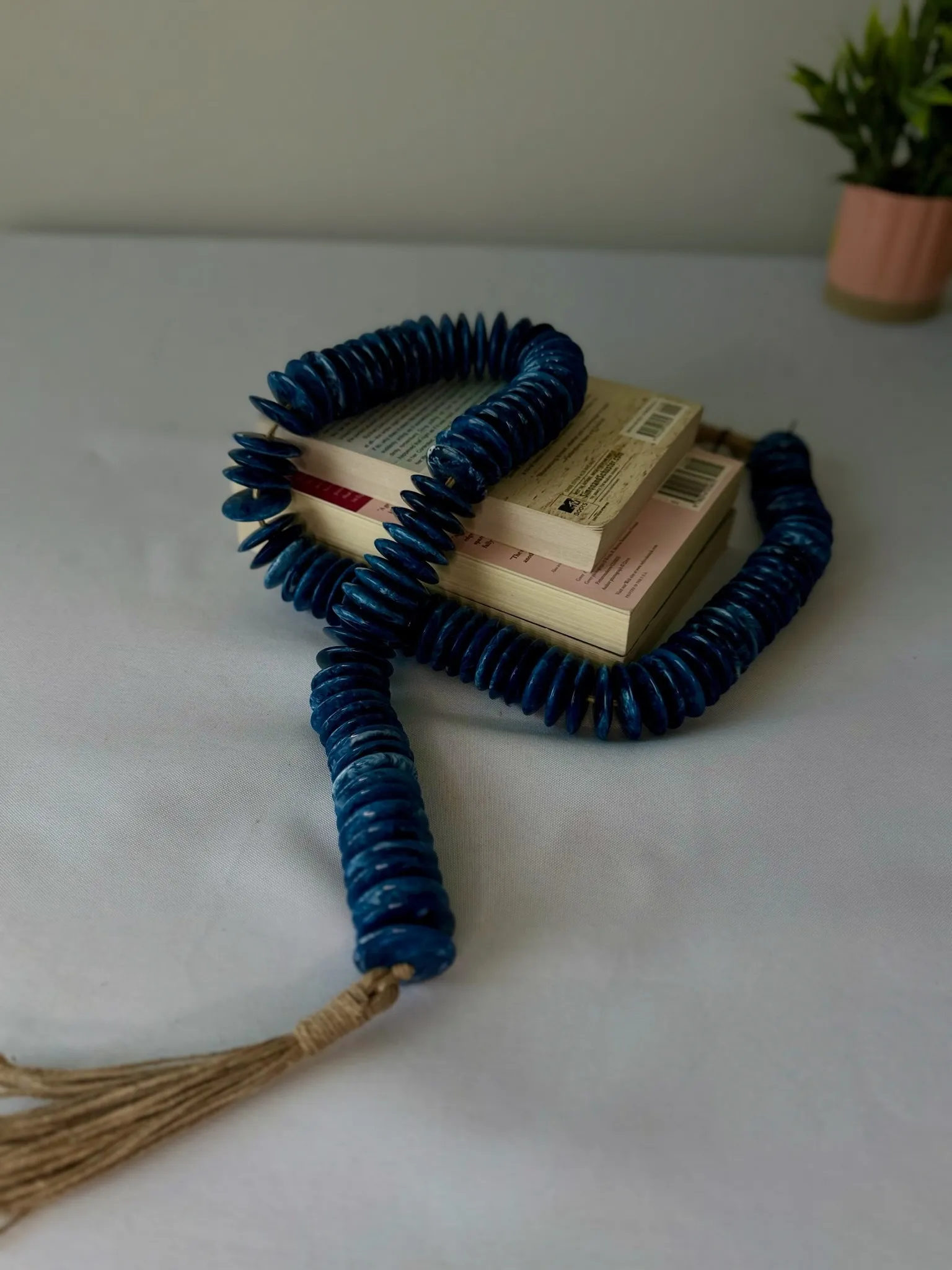 blue glass bead garland