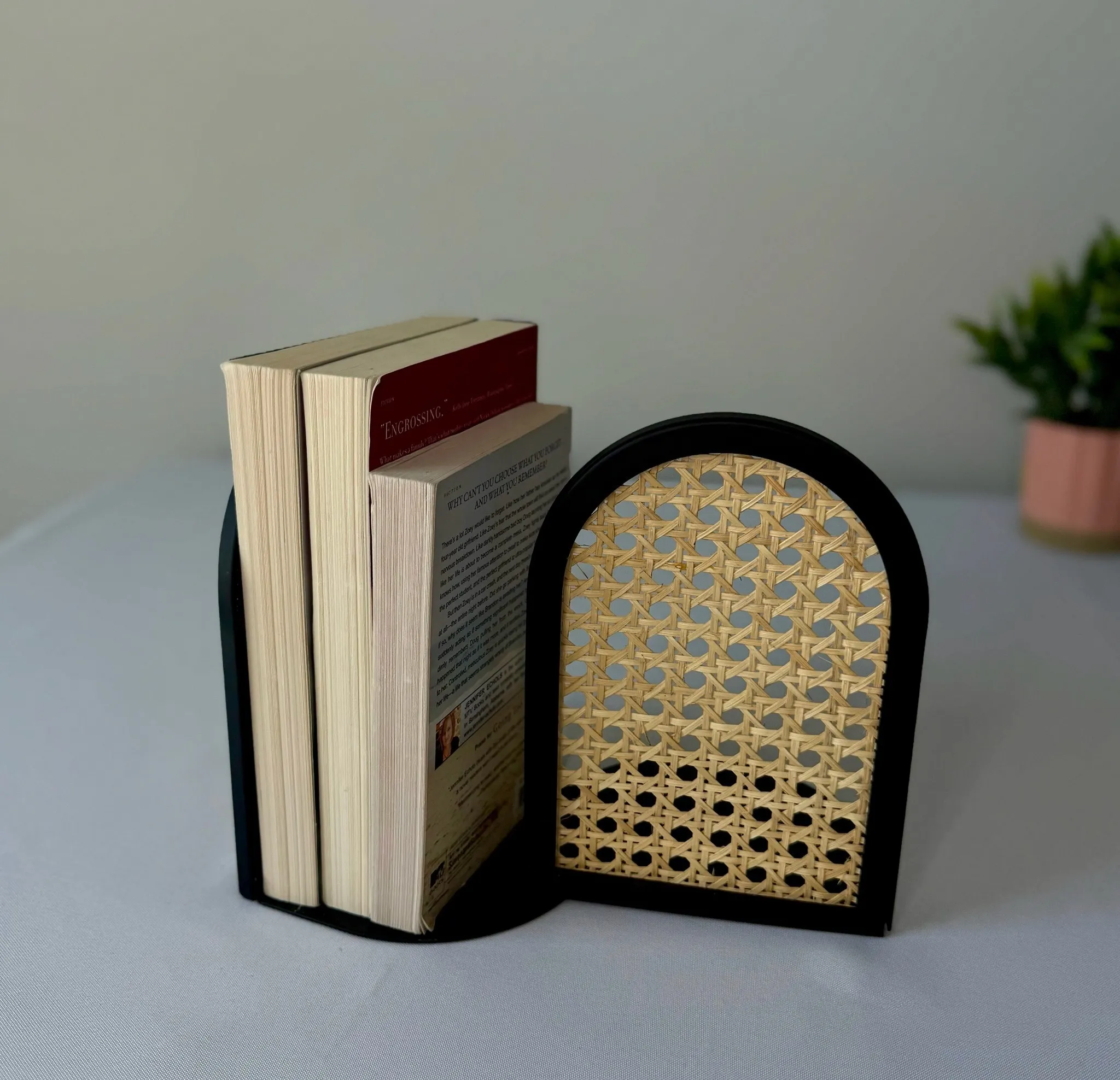 Rattan and Black Book Ends