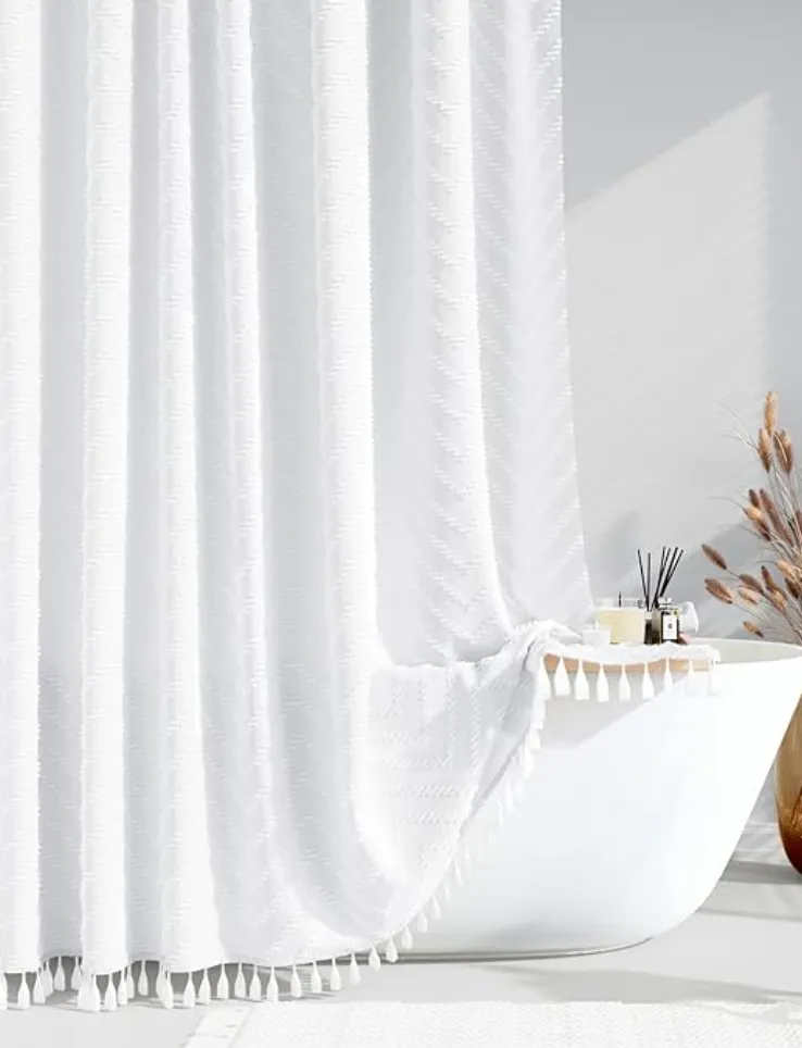 tufted shower curtain with rings